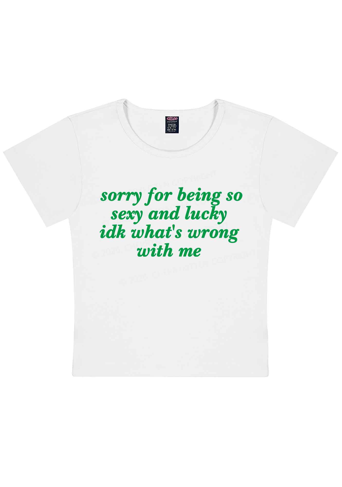 Sorry For Being So Lucky St Patricks Y2K Baby Tee Cherrykitten
