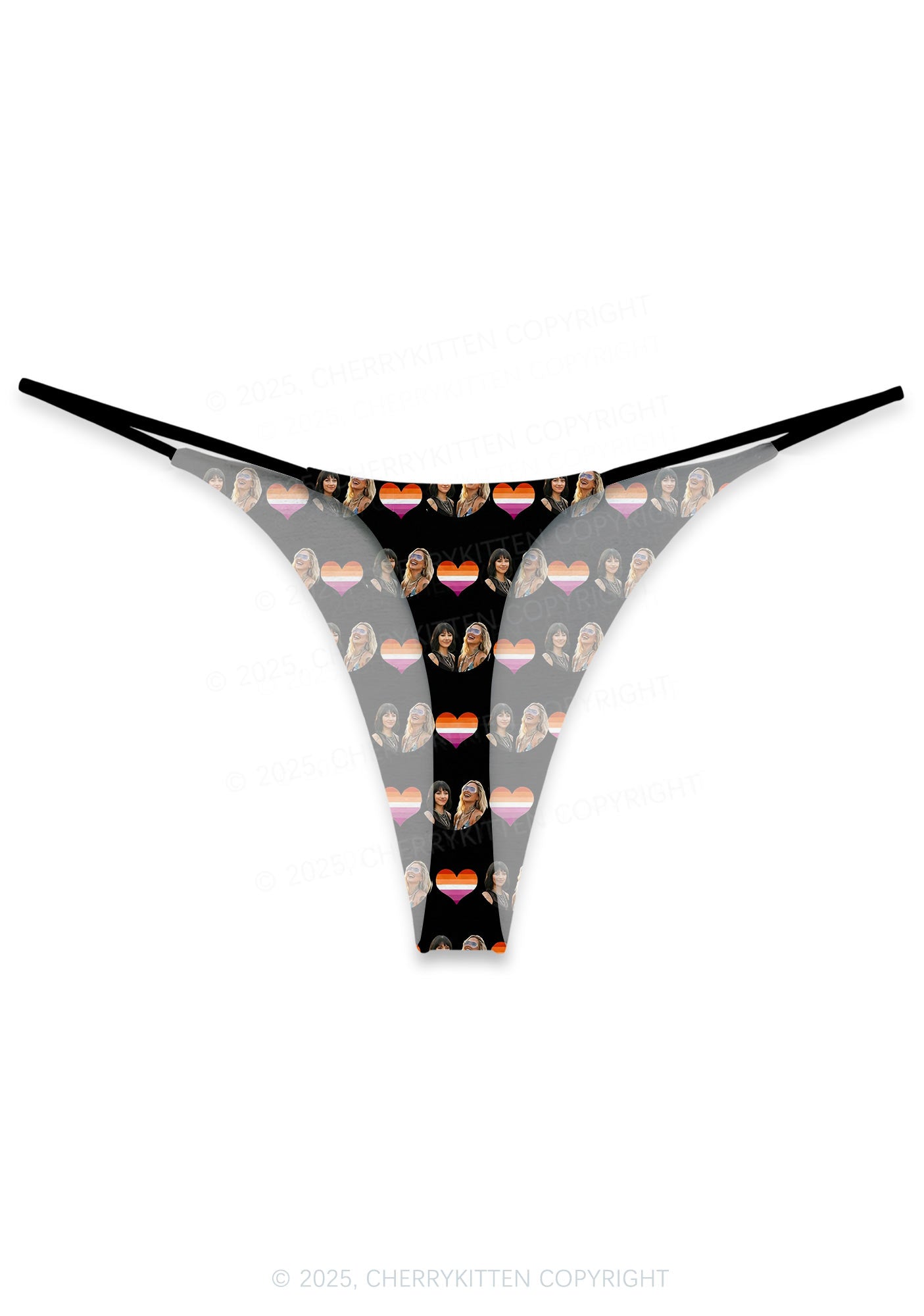 Custom Lesbian Couple Photo Valentine's Day Y2K Print Couples Thong Set Cherrykitten