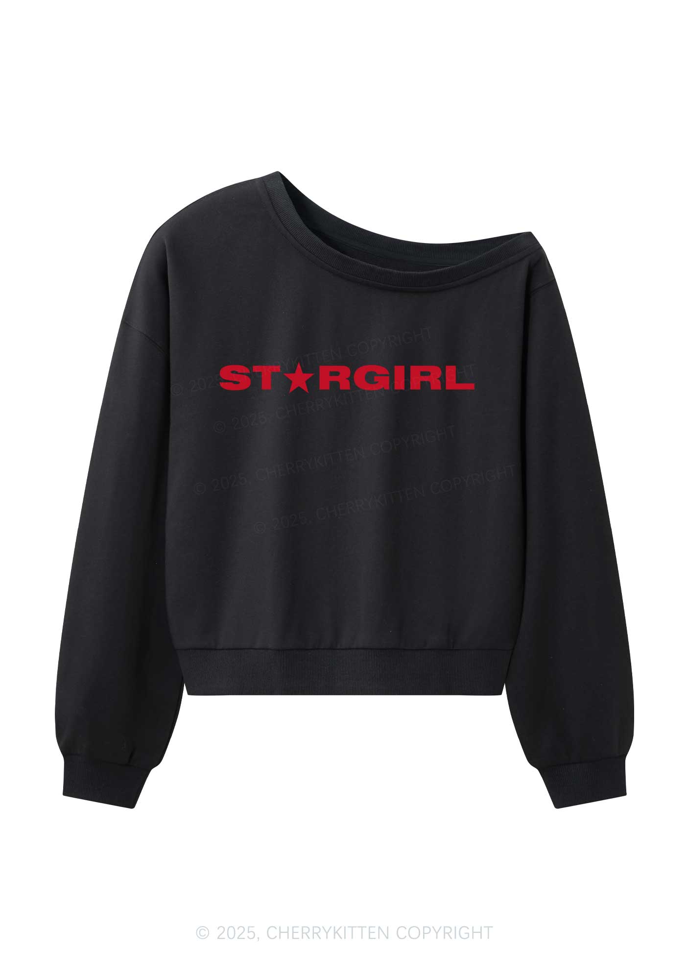 Red Stargirl Y2K Off Shoulder Sweatshirts Cherrykitten