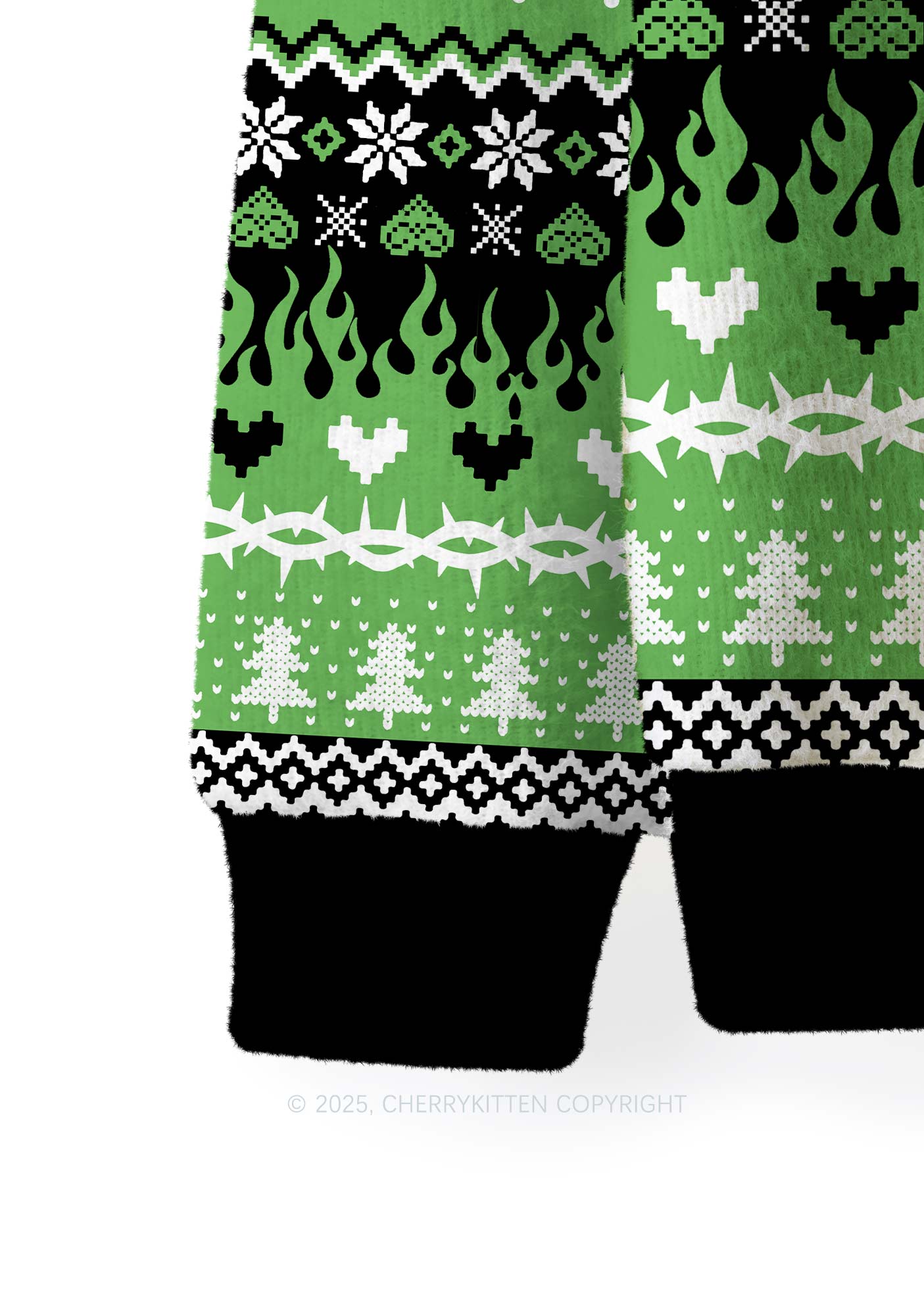 Green Hunter Y2K Christmas Knit Sweatshirt Cherrykitten