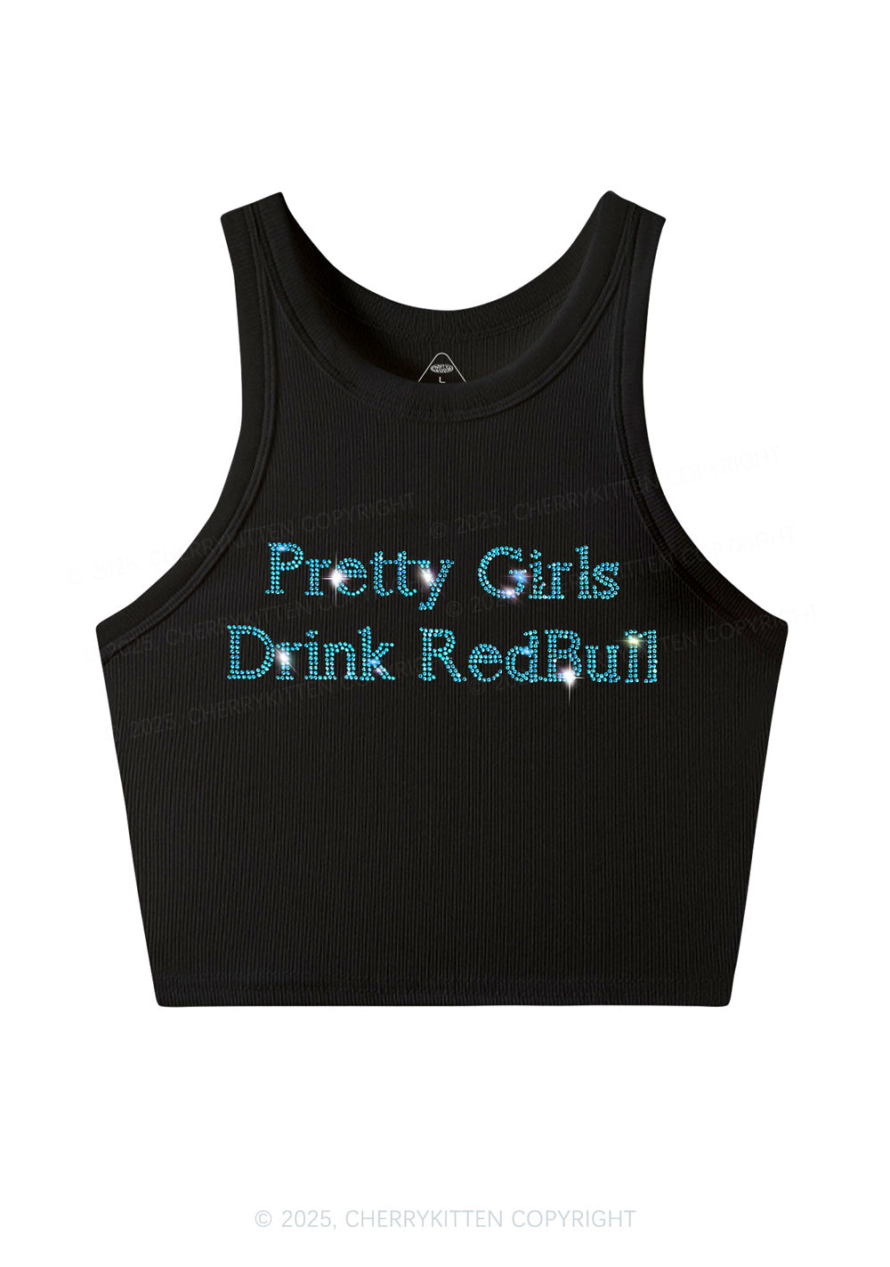 Rhinestone Pretty Girls Drink Redbull Y2K Crop Tank Top Cherrykitten