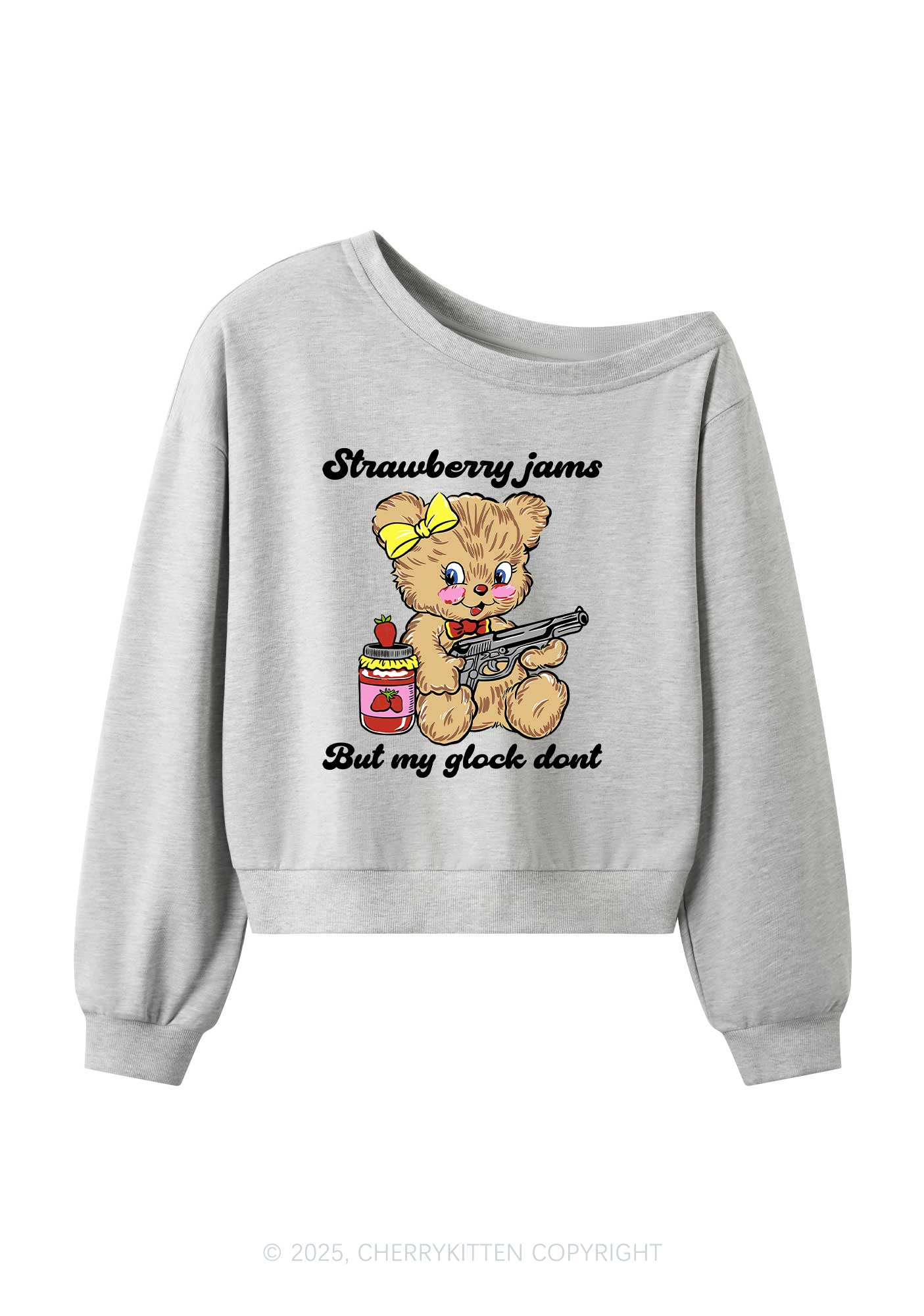 Strawberry Jams Bear Y2K Off Shoulder Sweatshirts Cherrykitten