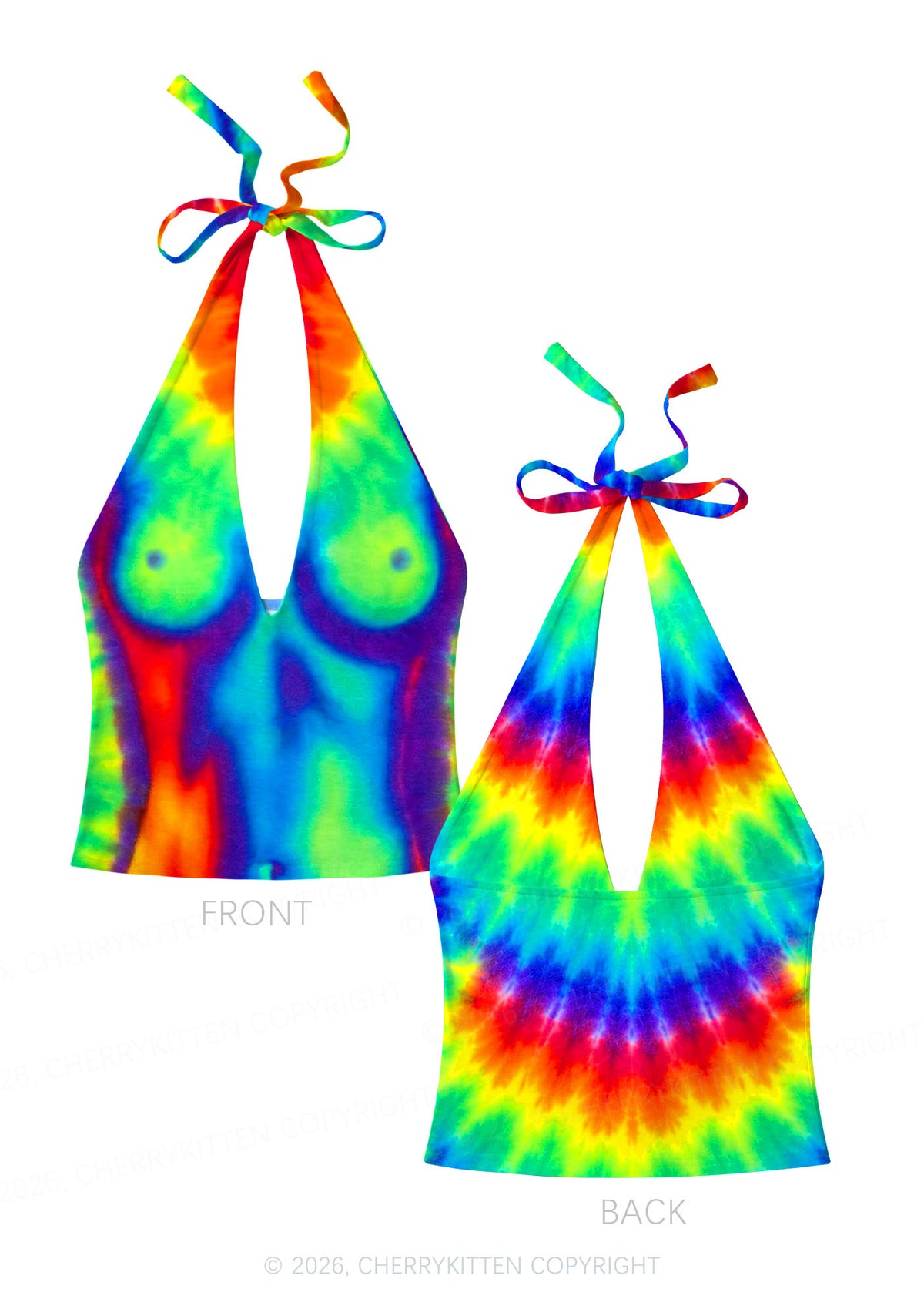 Thermal Txts Y2K Print Halter Deep V Neck Cami Cherrykitten
