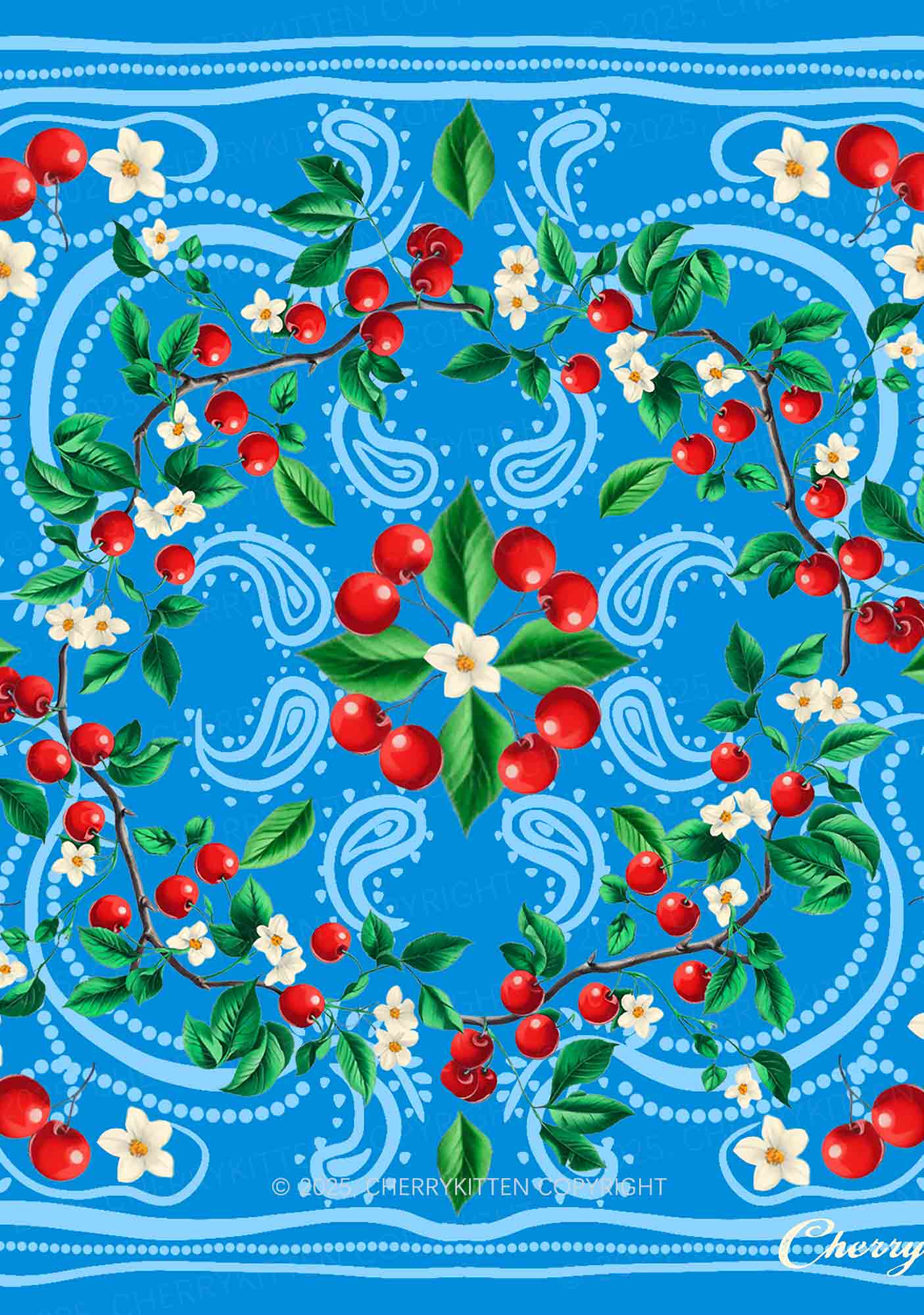 Blue Cherry Y2K Square Bandana Cherrykitten