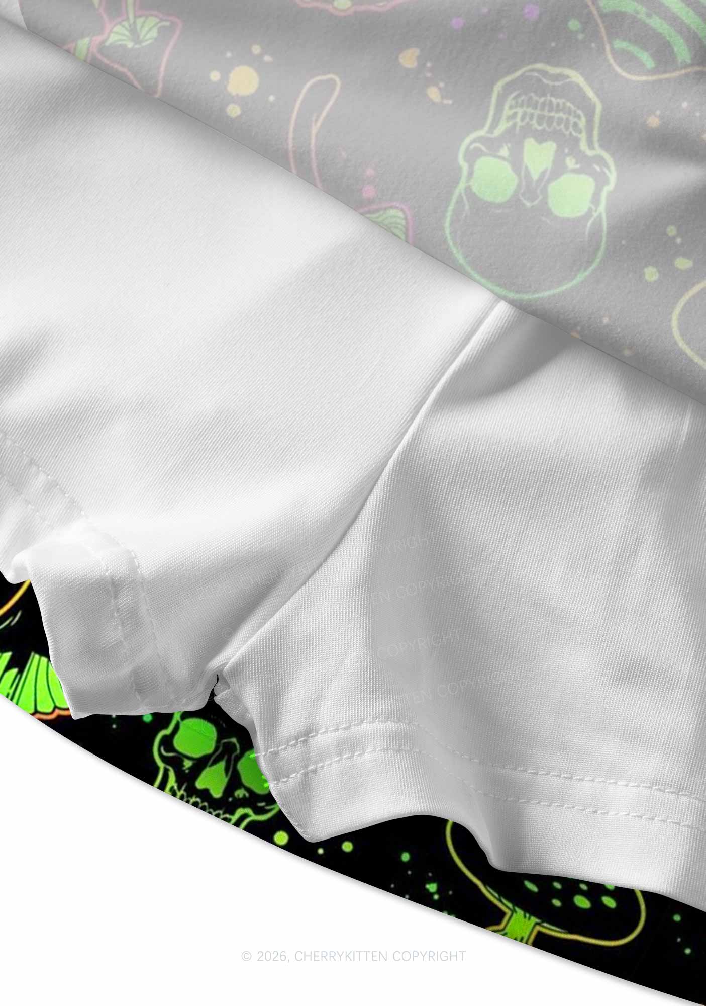 Neon Skull Mushroom Y2K Print Mini Skirt Cherrykitten