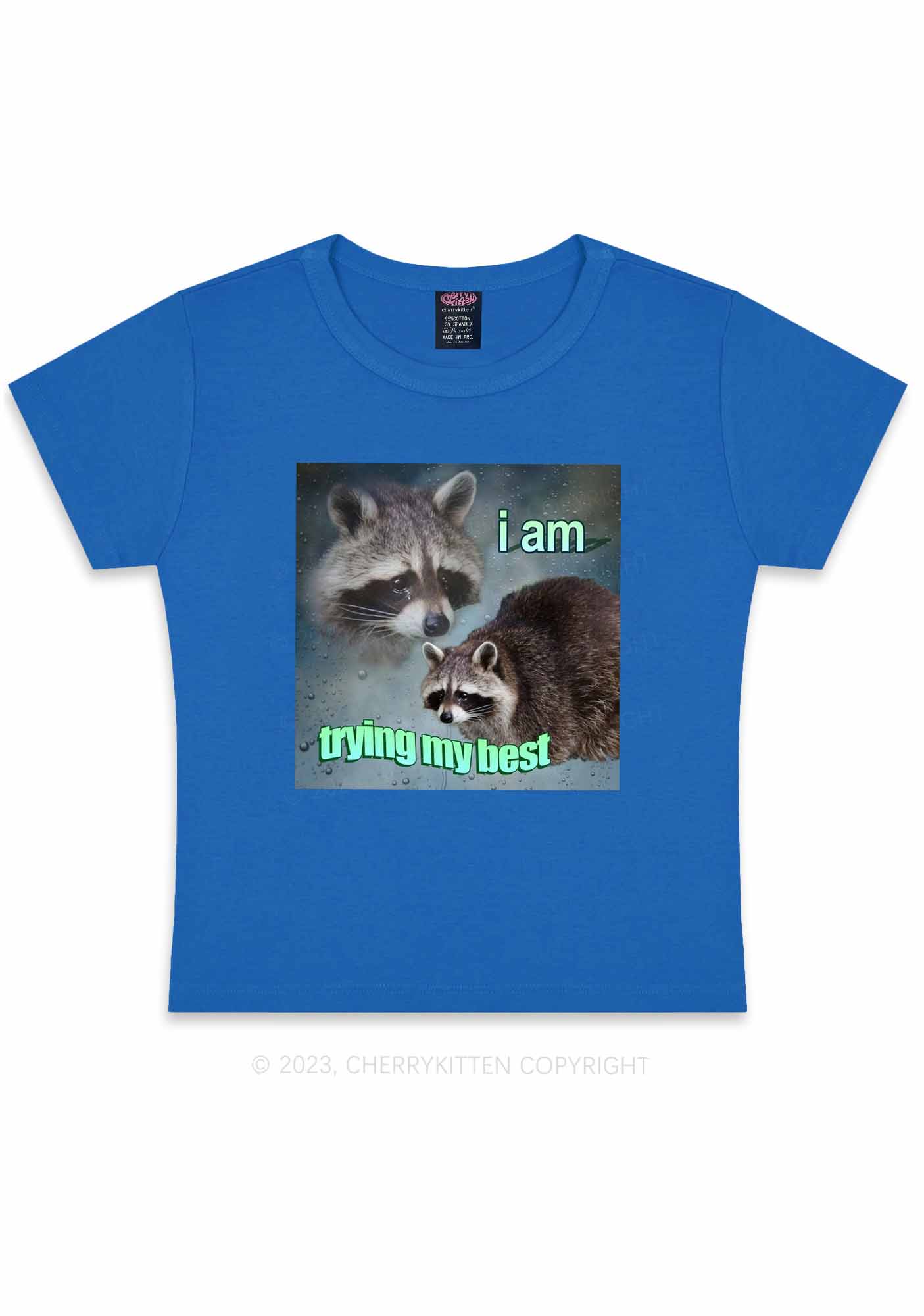 I Am Trying My Best Raccoon Y2K Baby Tee Cherrykitten