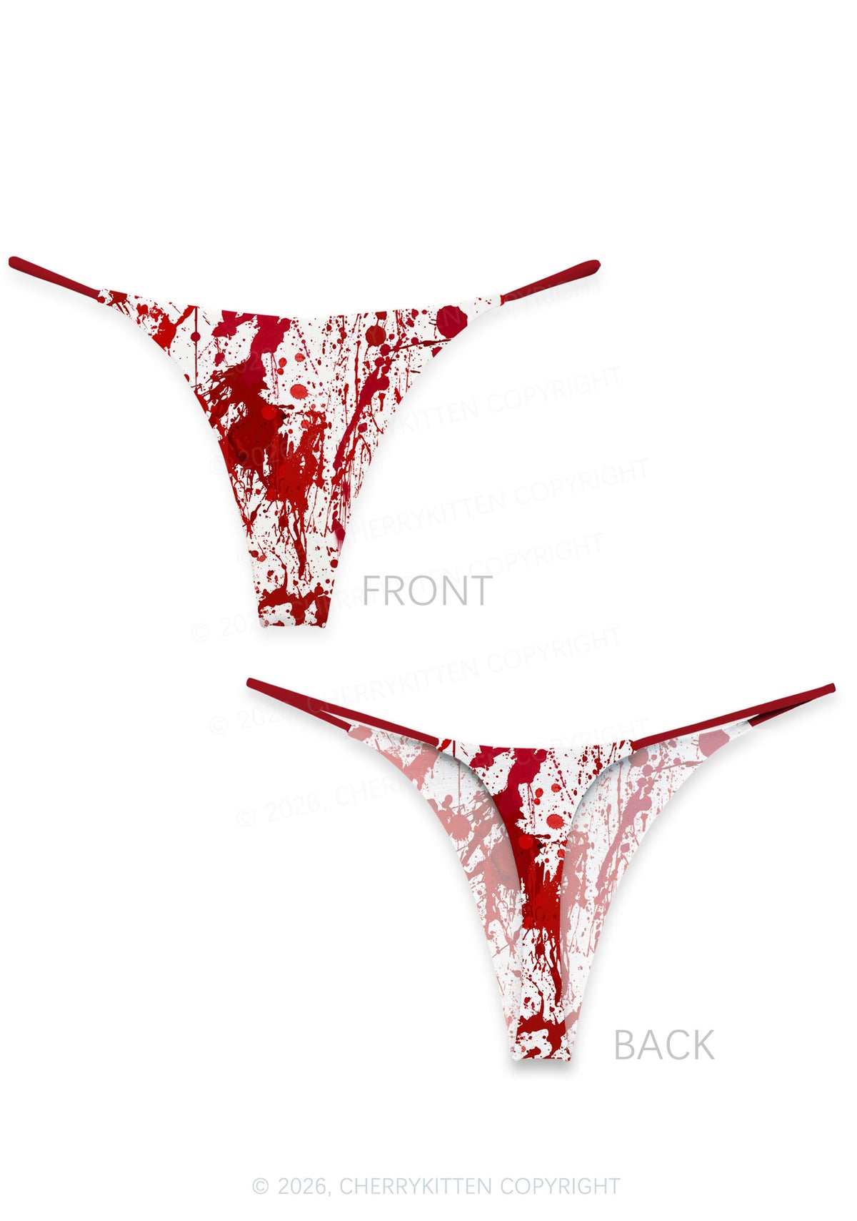 Halloween Red Blood On White Y2K Print Bikini String Thong Cherrykitten