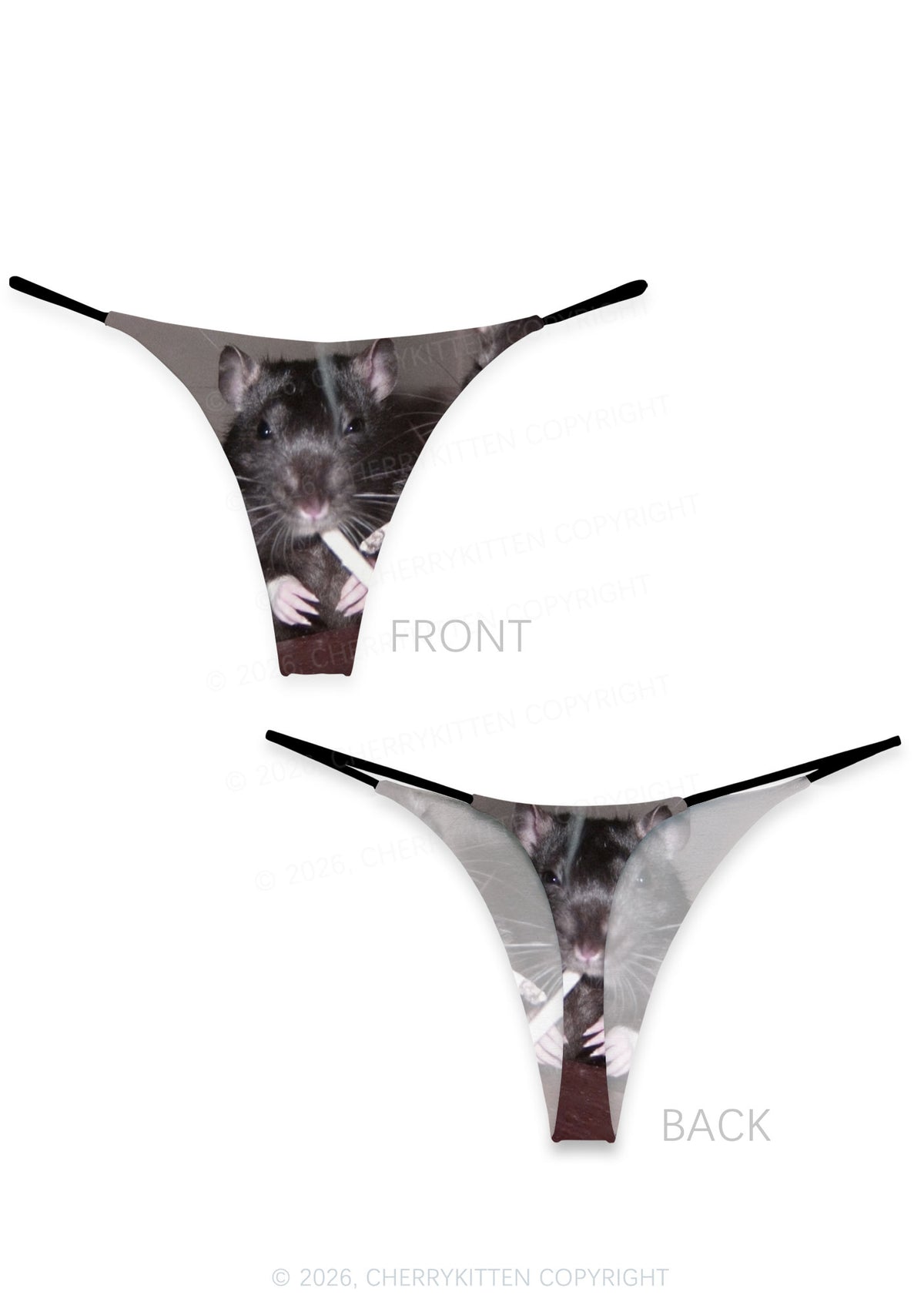 Smoking Rats Y2K Print Bikini String Thong Cherrykitten
