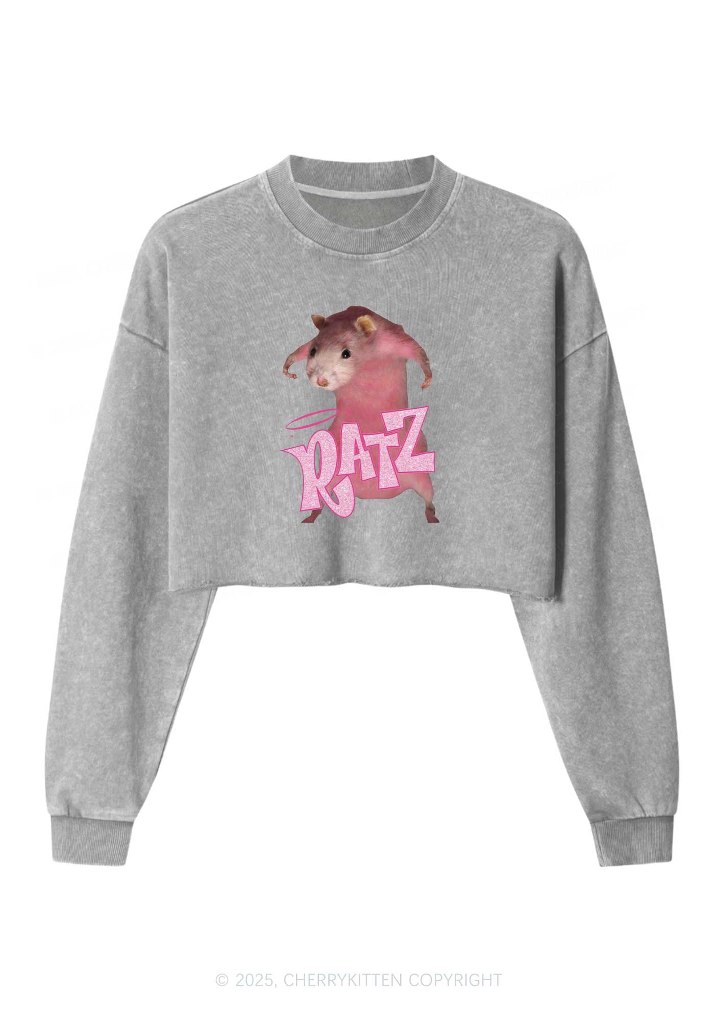Pink Ratz Y2K Crop Washed Sweatshirts Cherrykitten