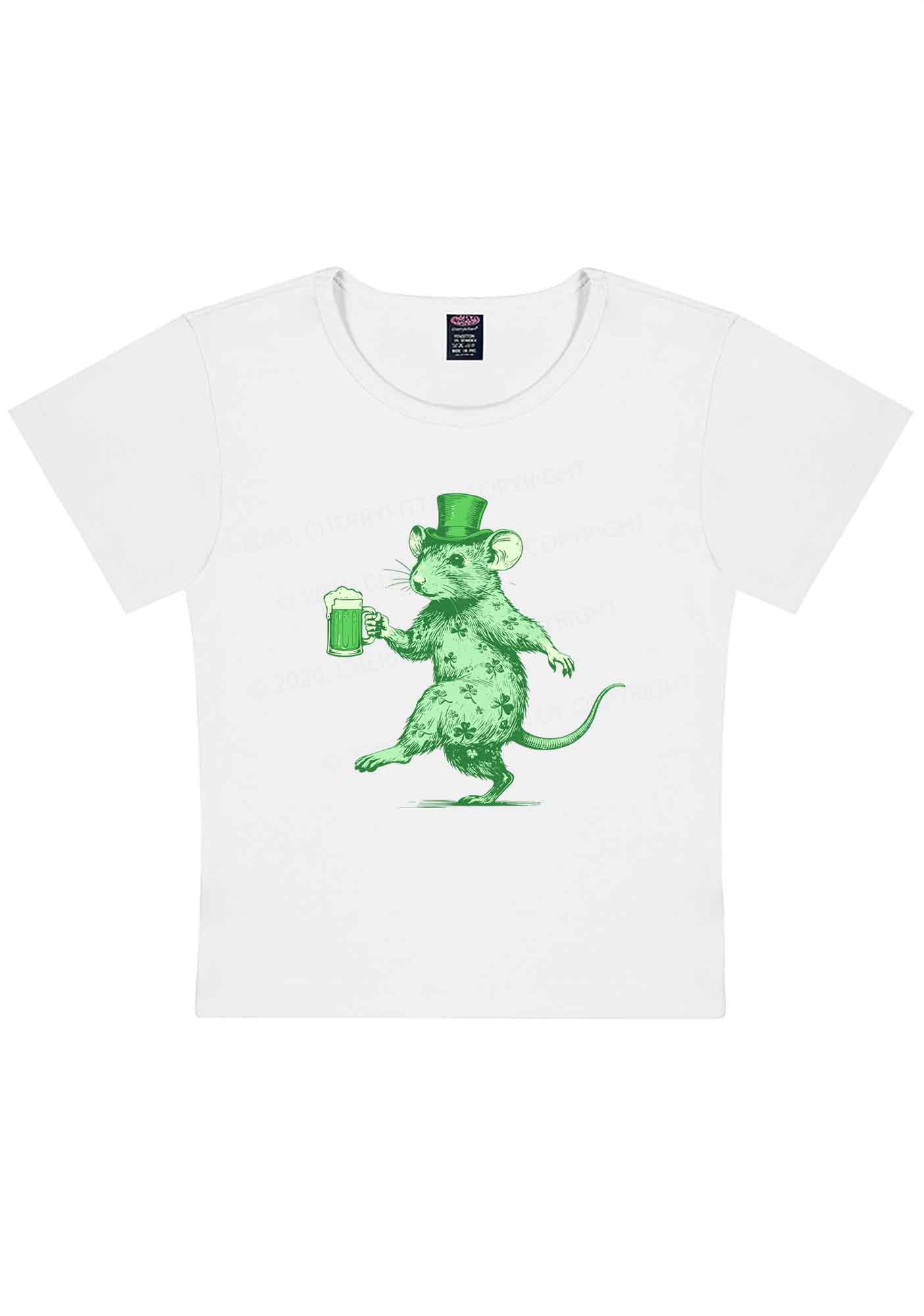 Green Drunk Rat St Patricks Y2K Baby Tee Cherrykitten