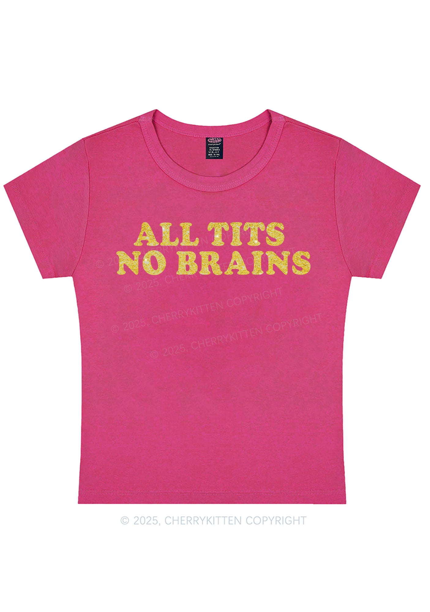 Glitter All Txts No Brains Y2K Baby Tee Cherrykitten