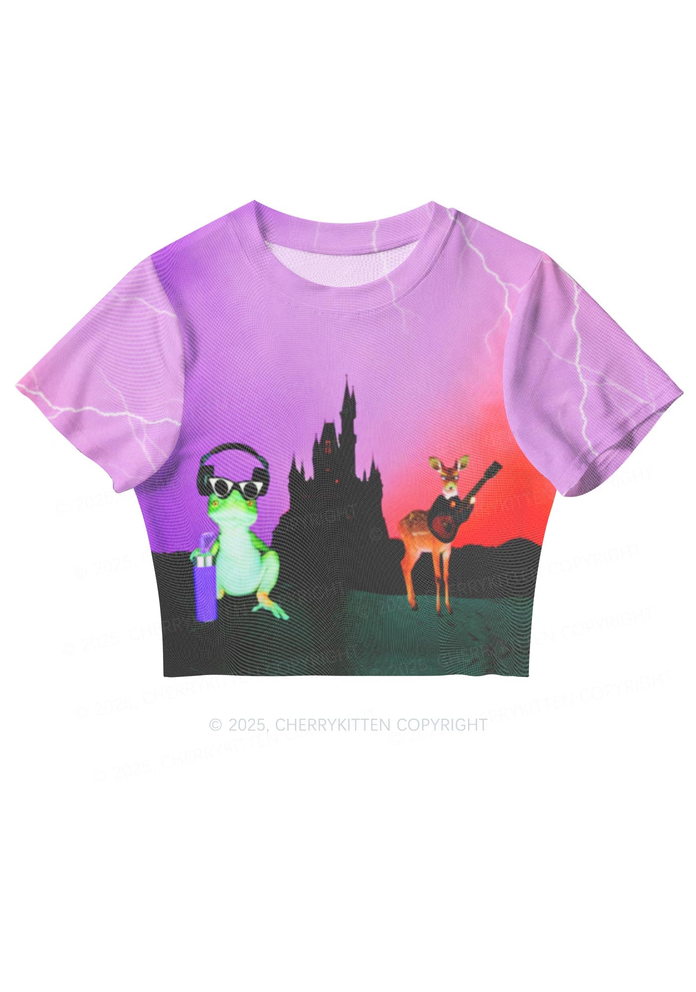 Frog Deer Castle Y2K Mesh Crop Top Cherrykitten