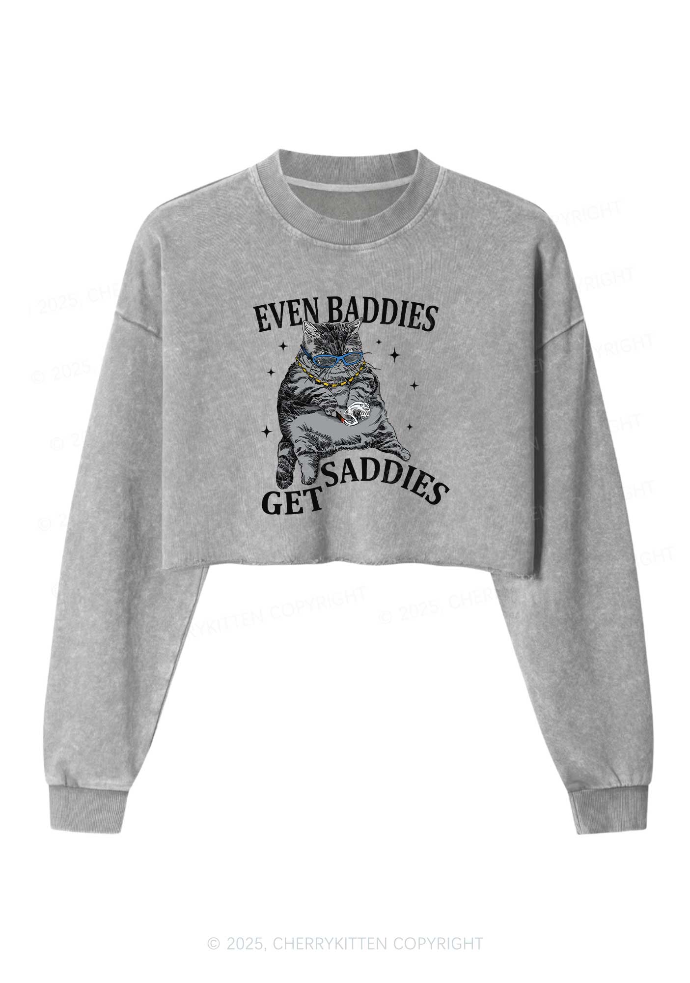 Even Baddies Get Saddies Y2K Crop Washed Sweatshirts Cherrykitten