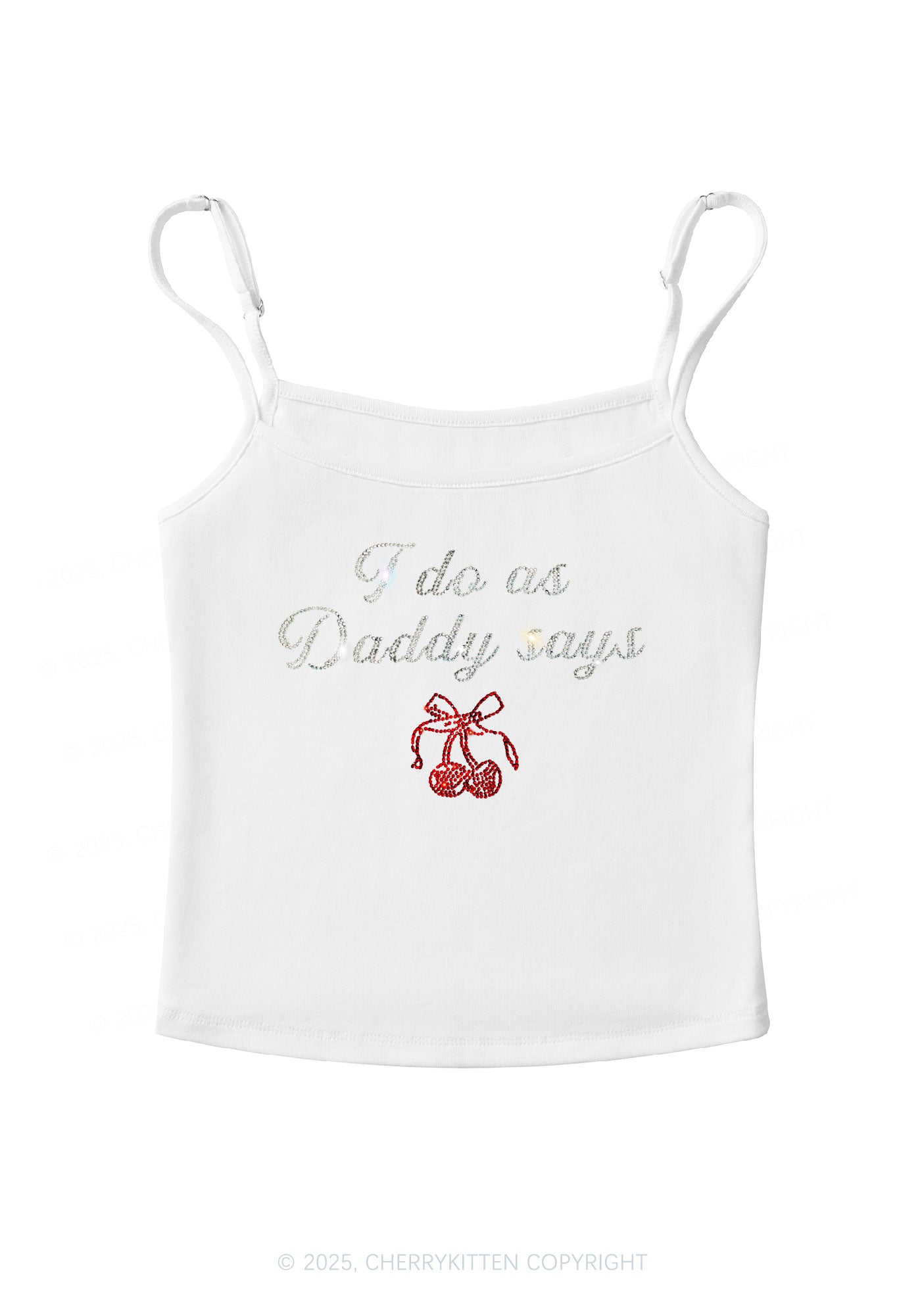 Rhinestone I Do As Daddy Says Y2K Spaghetti Strap Cami Cherrykitten
