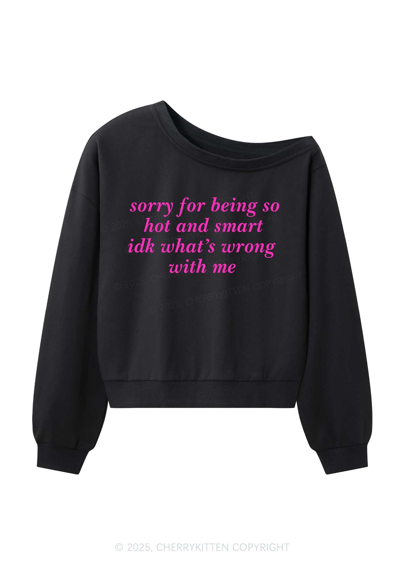 Sorry For Being So Smart Y2K Off Shoulder Sweatshirts Cherrykitten