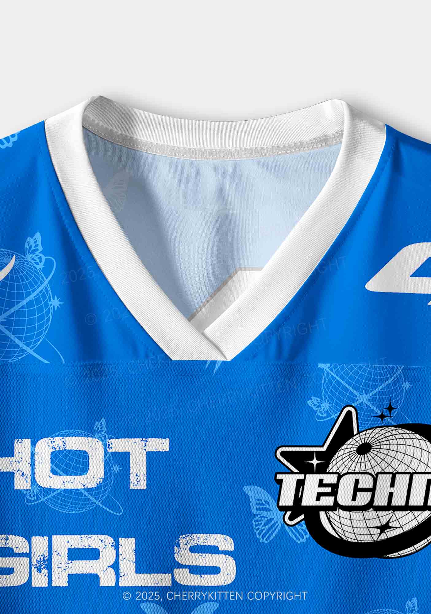 Custom Blue Techno Girls Y2K Crop Sport Jersey Shirts Cherrykitten