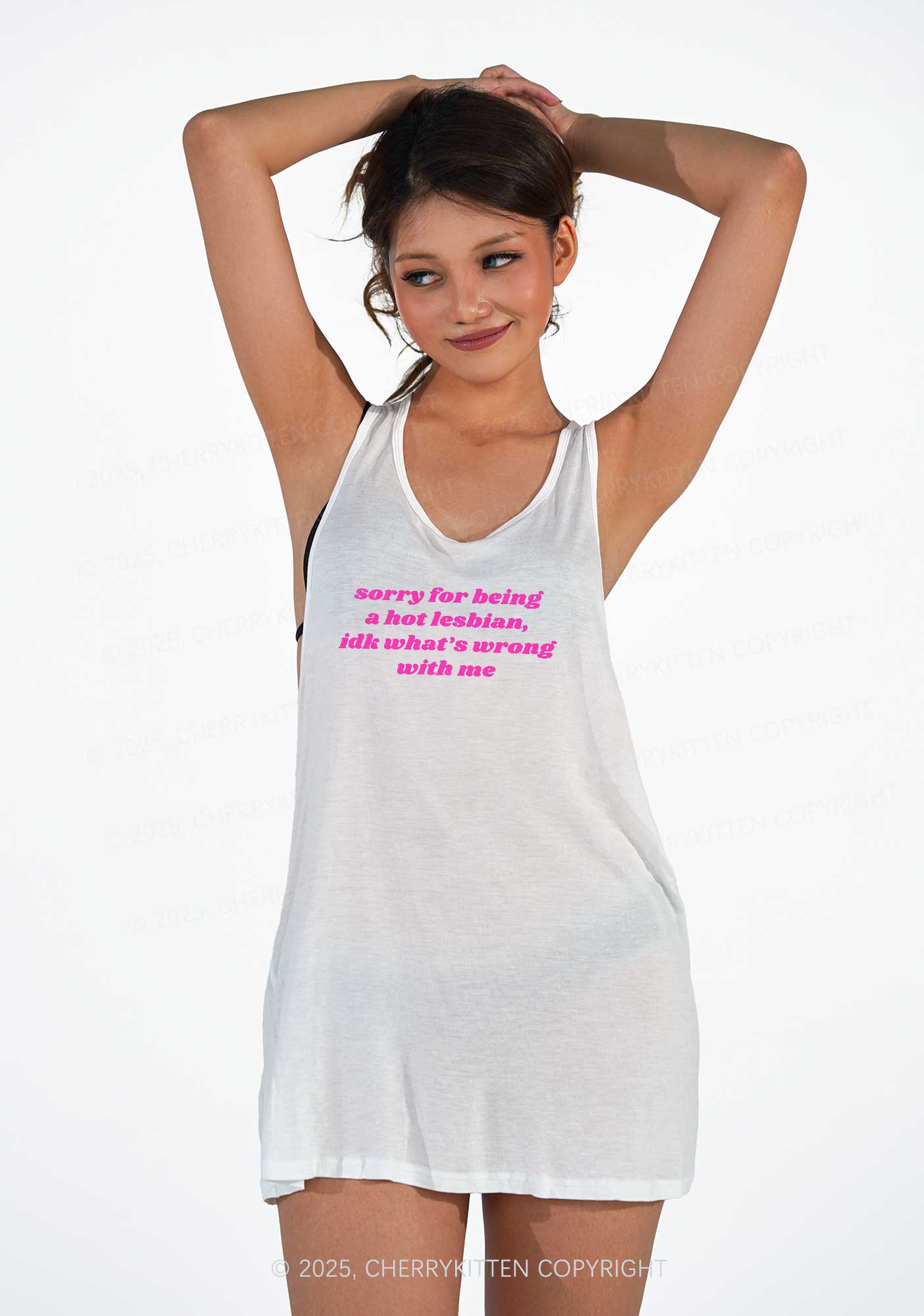 Sorry For Being Hot Lesbian Pride Y2K Sheer Boyfriend Tank Cherrykitten