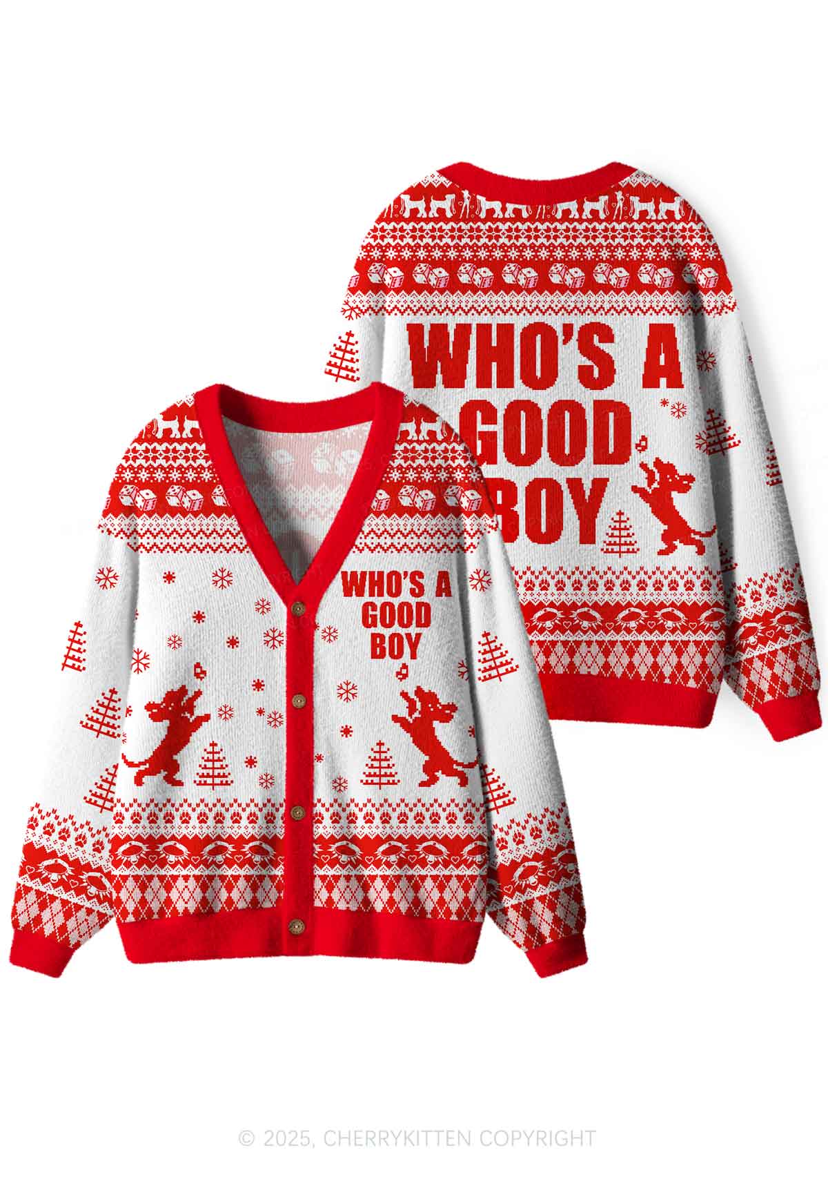 Whos A Good Boy Y2K Christmas Cardigan Knit Sweatshirt Cherrykitten