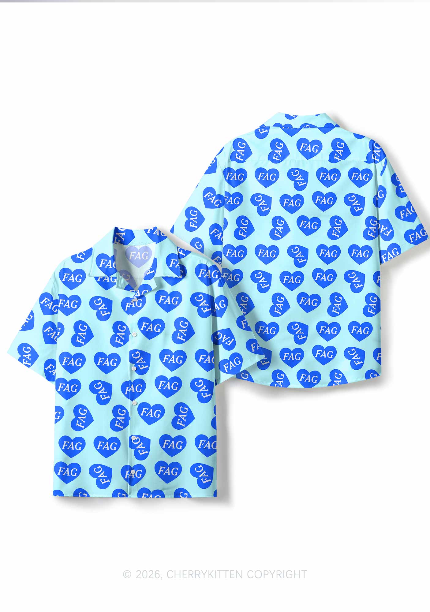 Blue Heart Fag Y2K Print Hawaiian Shirt Cherrykitten