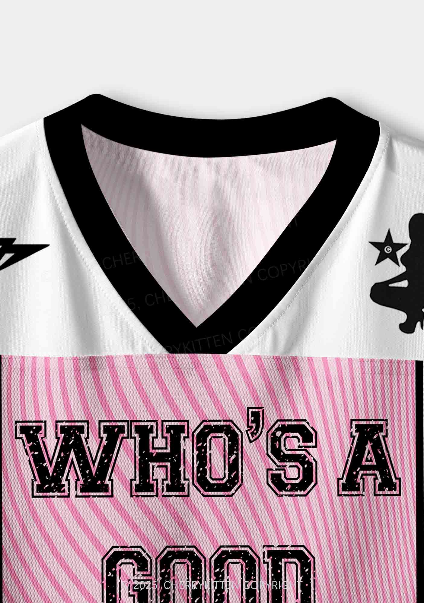 Custom Pink Whos A Good Boy Y2K Crop Sport Jersey Shirts Cherrykitten