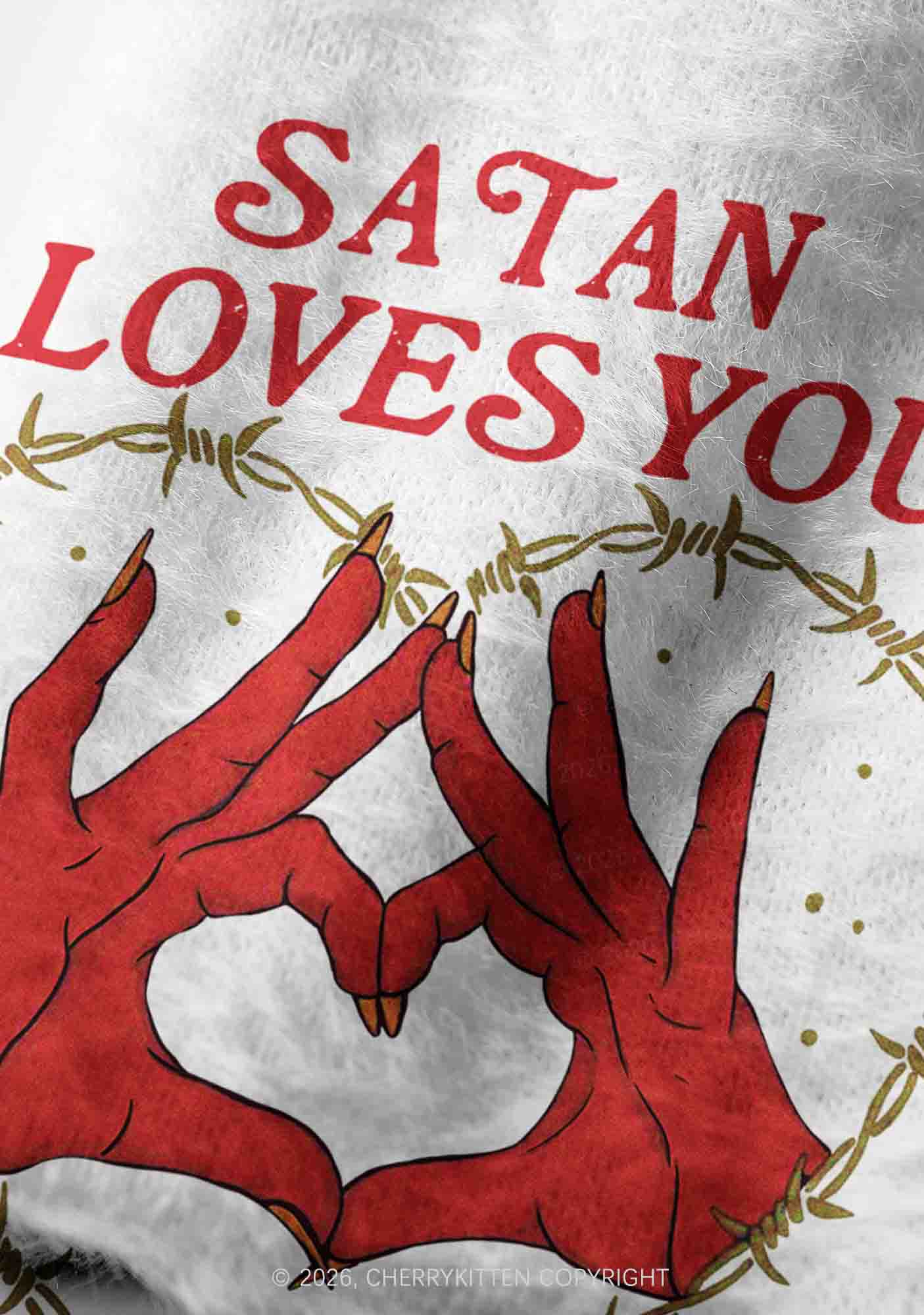Satan Loves You Heart Halloween Y2K Print Knit Beanie Cherrykitten