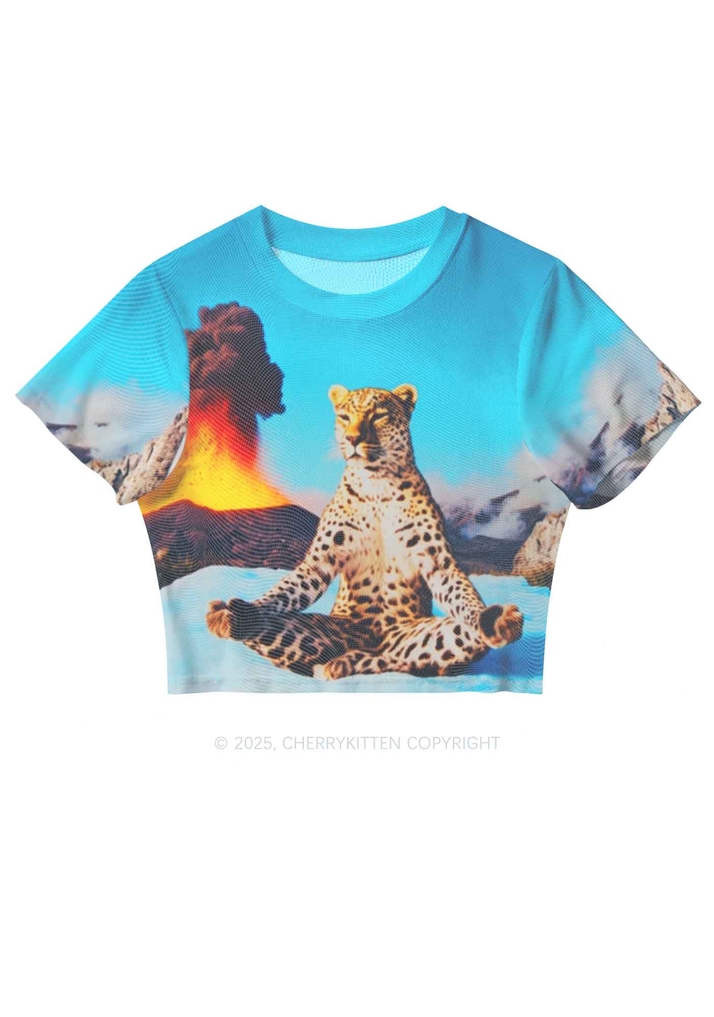 Yoga Leopard And Volcano Y2K Mesh Crop Top Cherrykitten