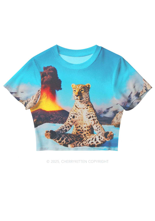 Yoga Leopard And Volcano Y2K Mesh Crop Top Cherrykitten