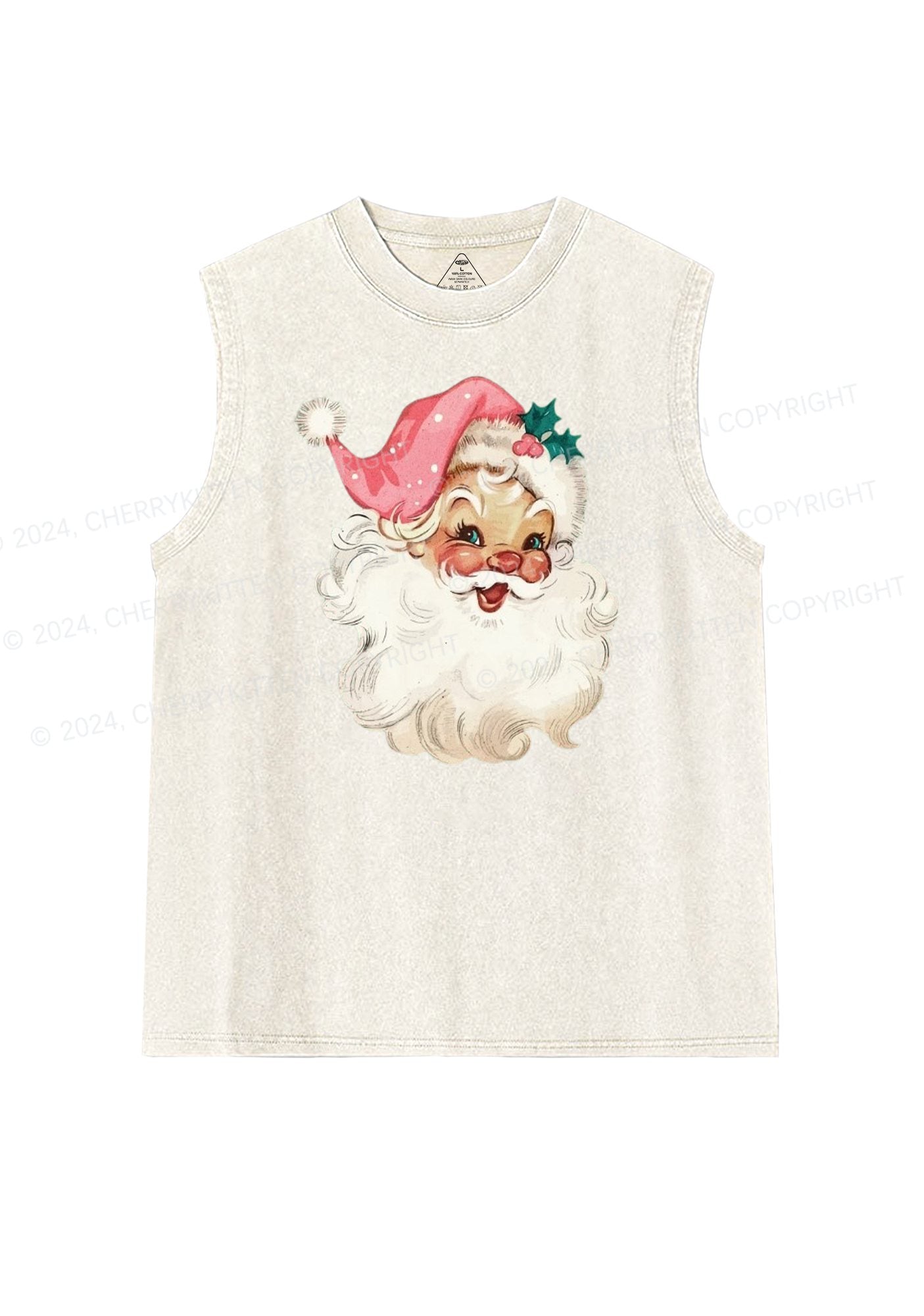 Christmas Pink Santa Y2K Washed Tank Cherrykitten