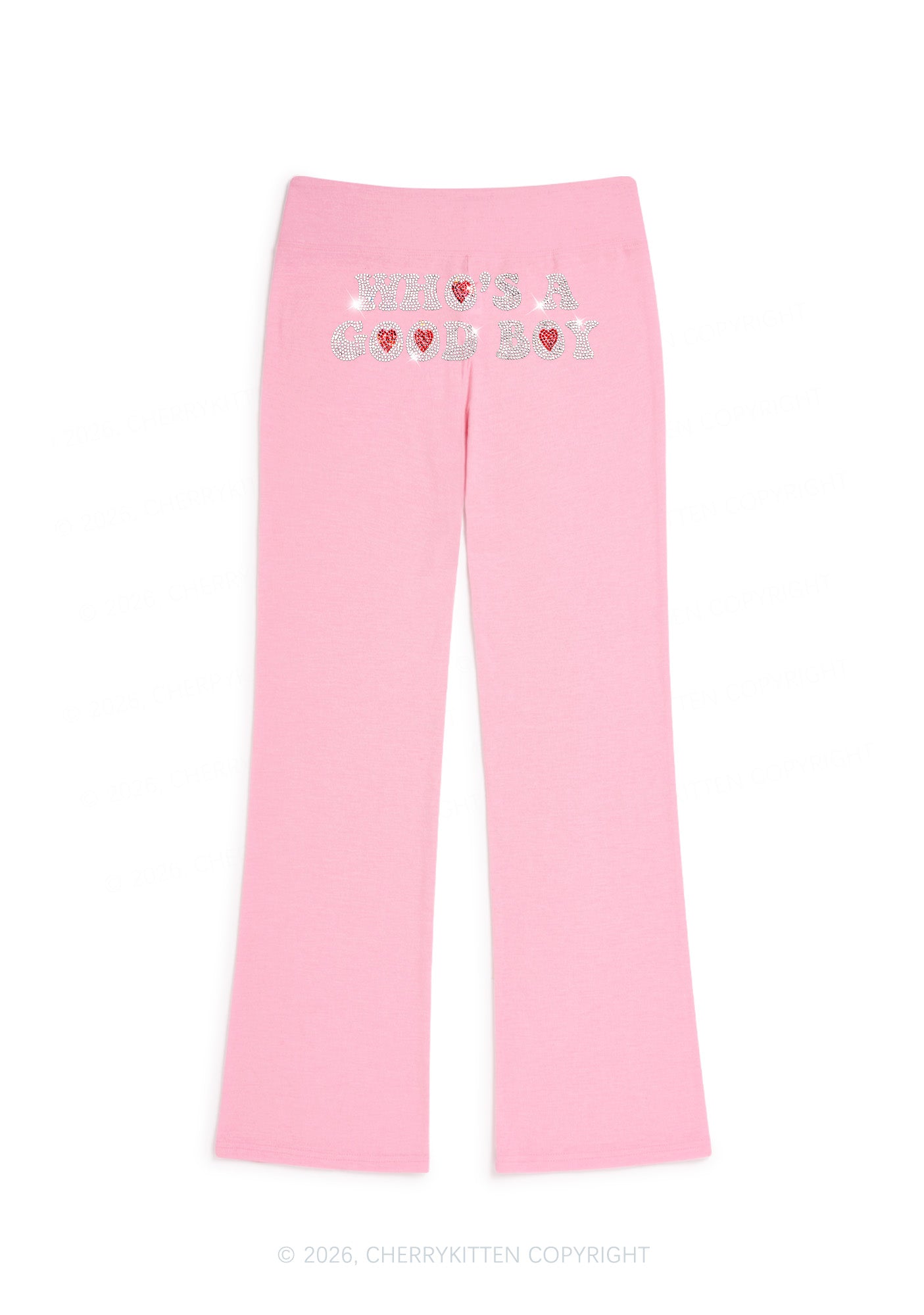Rhinestone Whos A Good Boy Y2K Low Rise Drawstring Flare Pants Cherrykitten