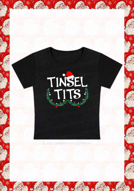 Christmas Hat Tinsel Txts Y2K Baby Tee Cherrykitten