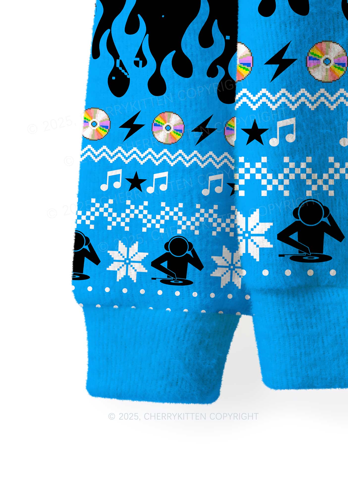 Blue Hot Girls Love Techno Y2K Christmas Knit Sweatshirt Cherrykitten
