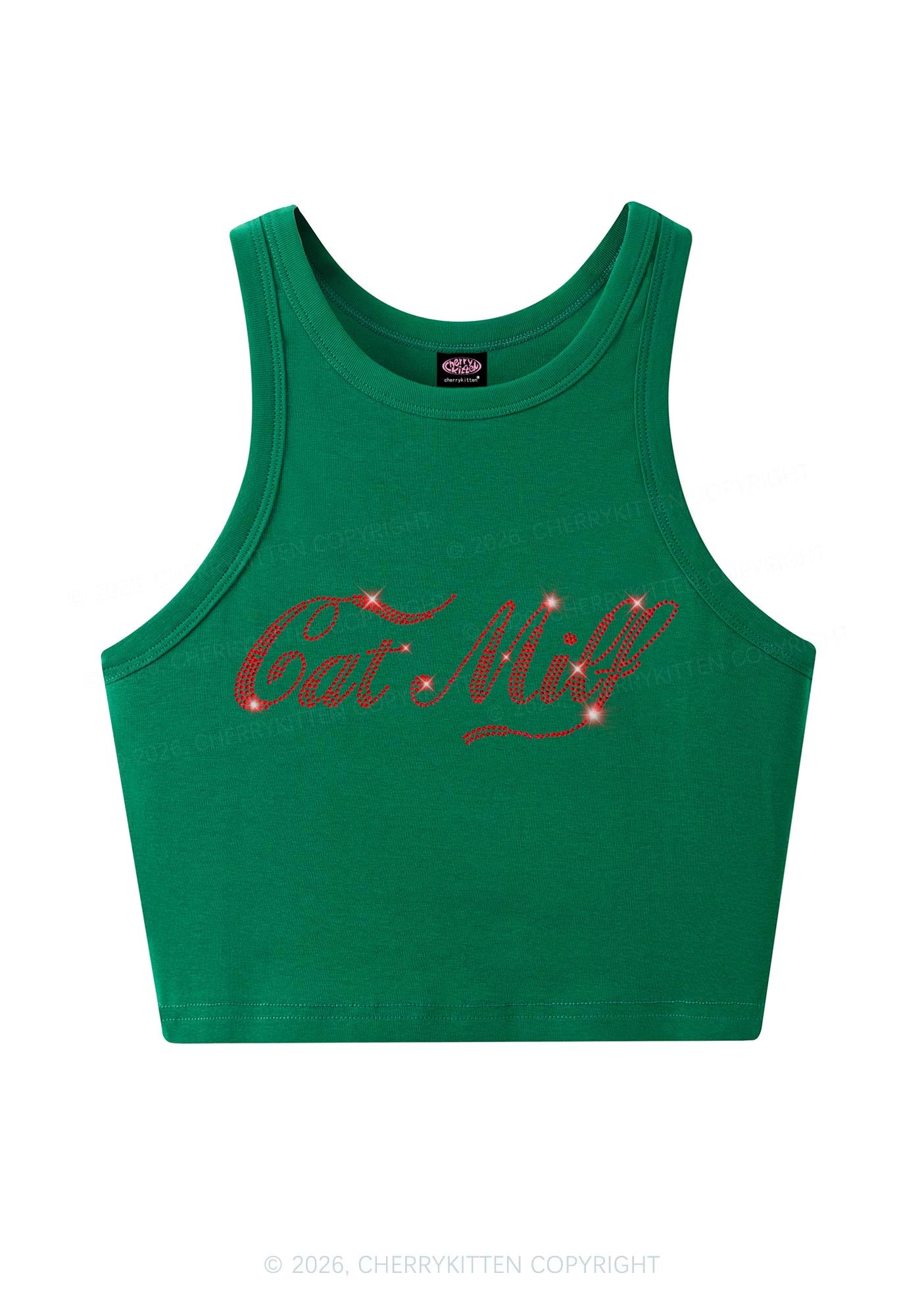 Rhinestone Cat Mxxf Y2K Crop Tank Top Cherrykitten