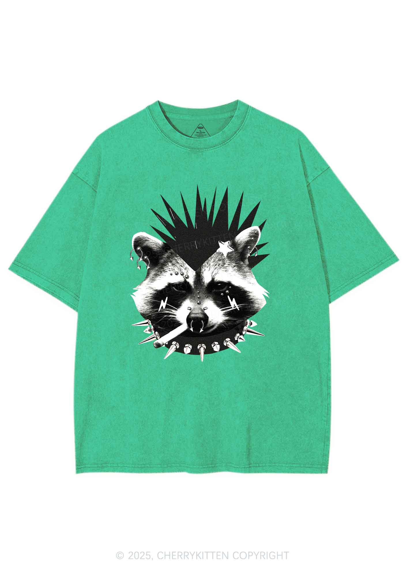 Punk Raccoon Y2K Shirts Washed Tee Cherrykitten