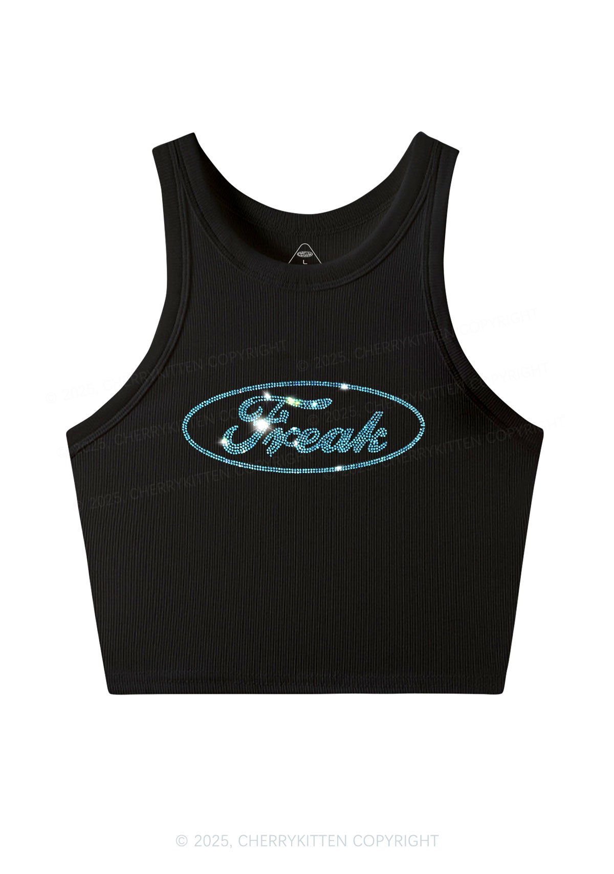 Rhinestone Oval Freak Y2K Crop Tank Top Cherrykitten
