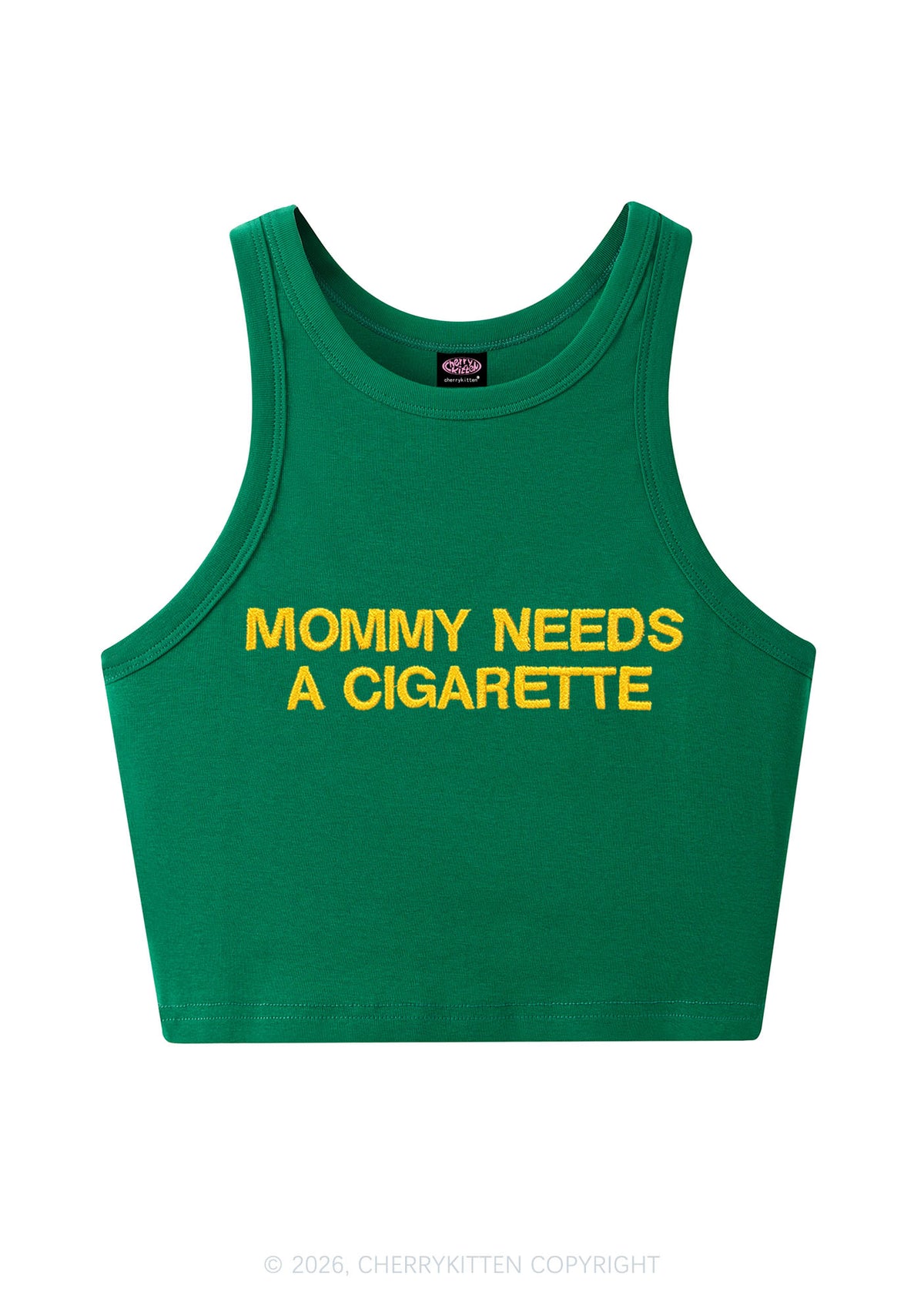 Embroidered Mommy Needs A Cigarette Y2K Crop Tank Top Cherrykitten