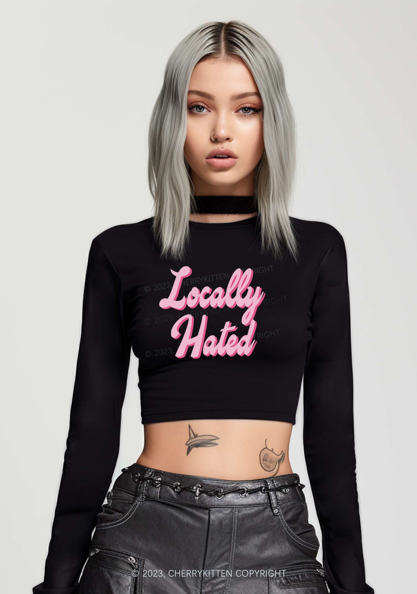 Locally Hated Long Sleeve Crop Top Cherrykitten