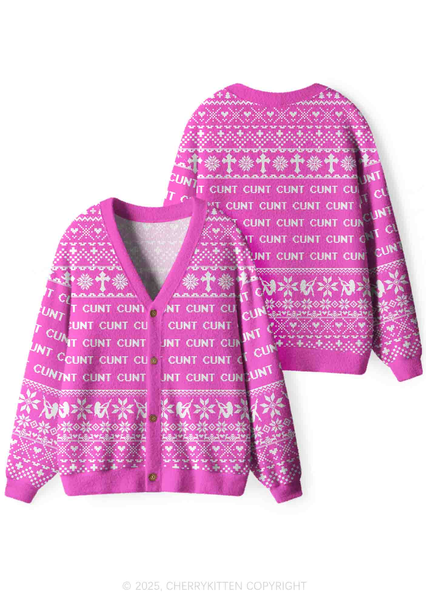 Pink Cxxt Y2K Christmas Cardigan Knit Sweatshirt Cherrykitten