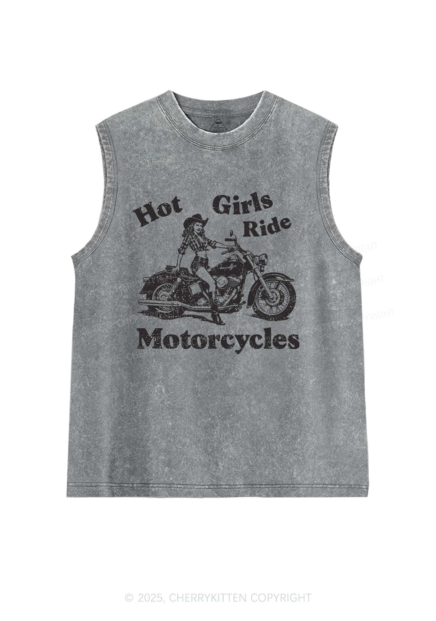 Hot Girls Ride Motorcycles Y2K Washed Muscle Tank Cherrykitten