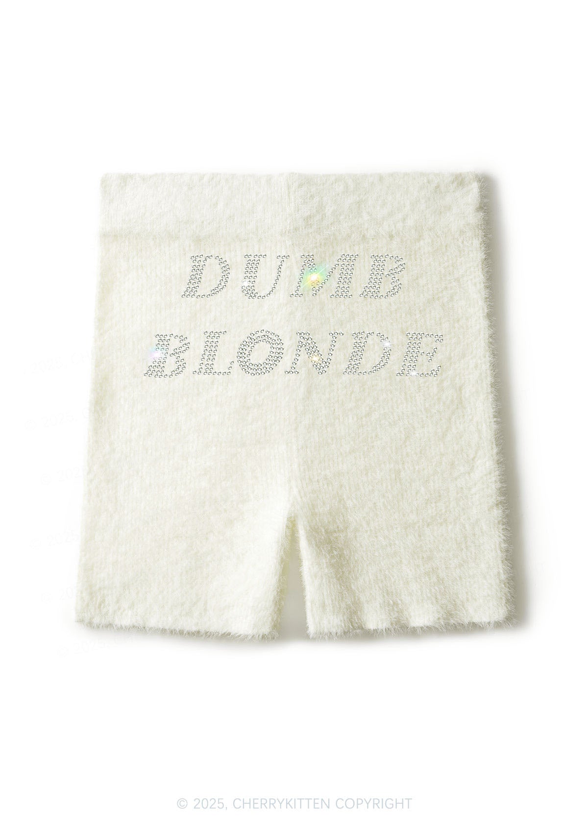 Rhinestone Dumb Blonde Y2K Fluffy Shorts Cherrykitten