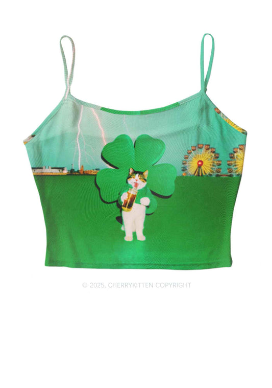 Lucky Cat St Patricks Y2K Mesh Cami Tank Cherrykitten