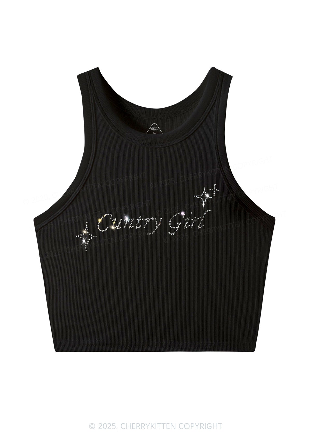 Rhinestone Cxxtry Girl Y2K Crop Tank Top Cherrykitten