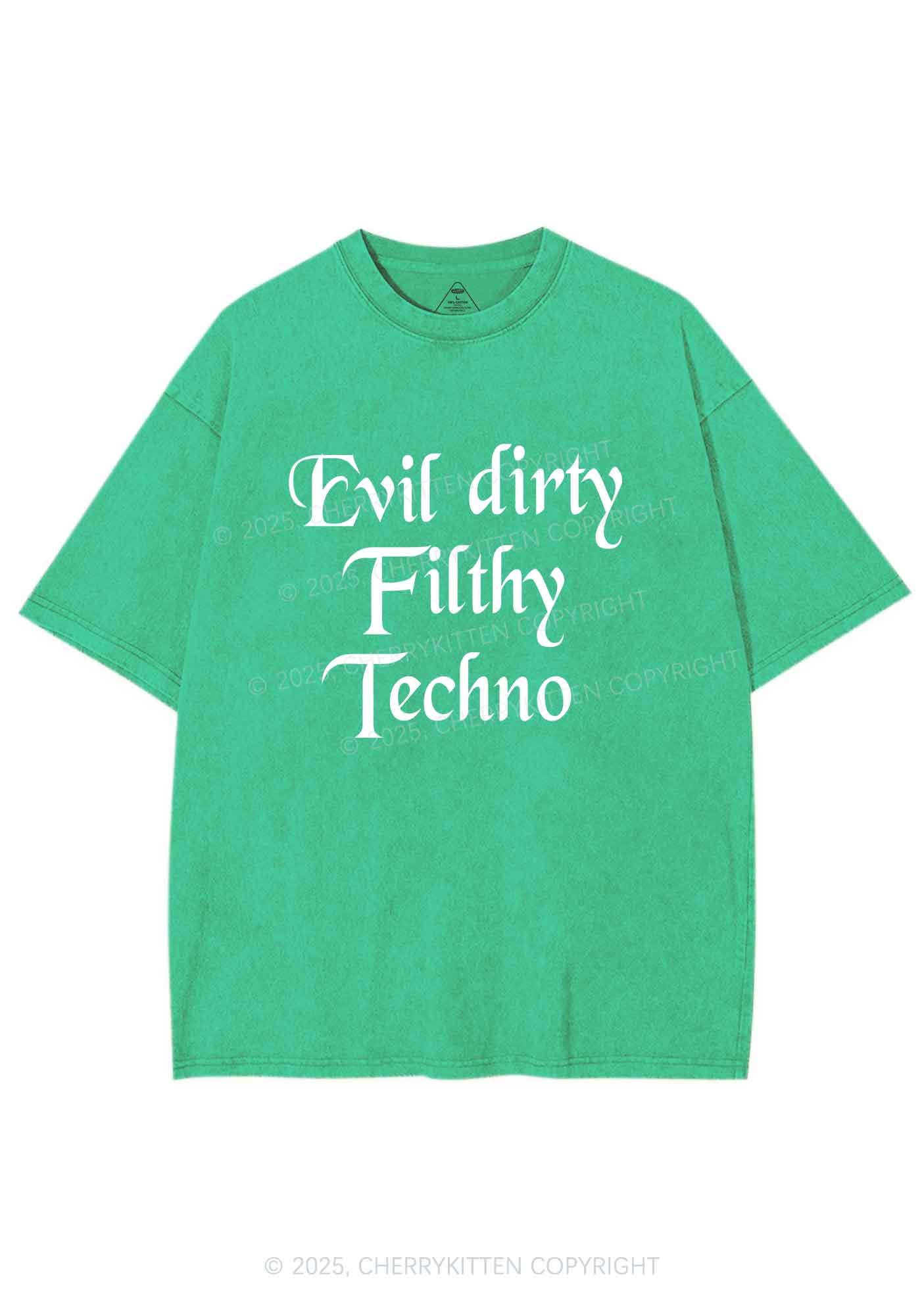 Evil Dirty Filthy Techno Y2K Shirts Washed Tee Cherrykitten