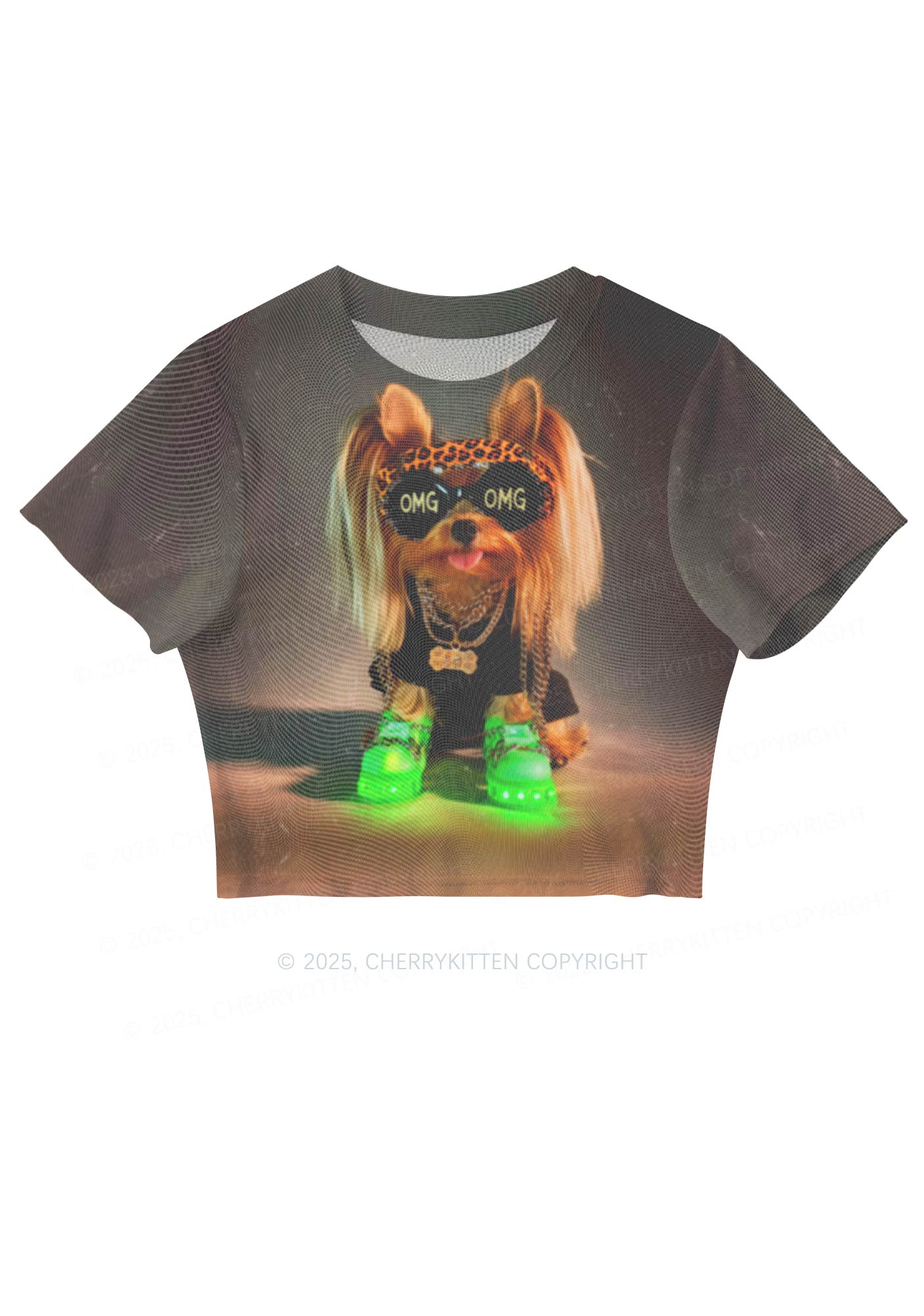 OMG Doggy Y2K Mesh Crop Top Cherrykitten