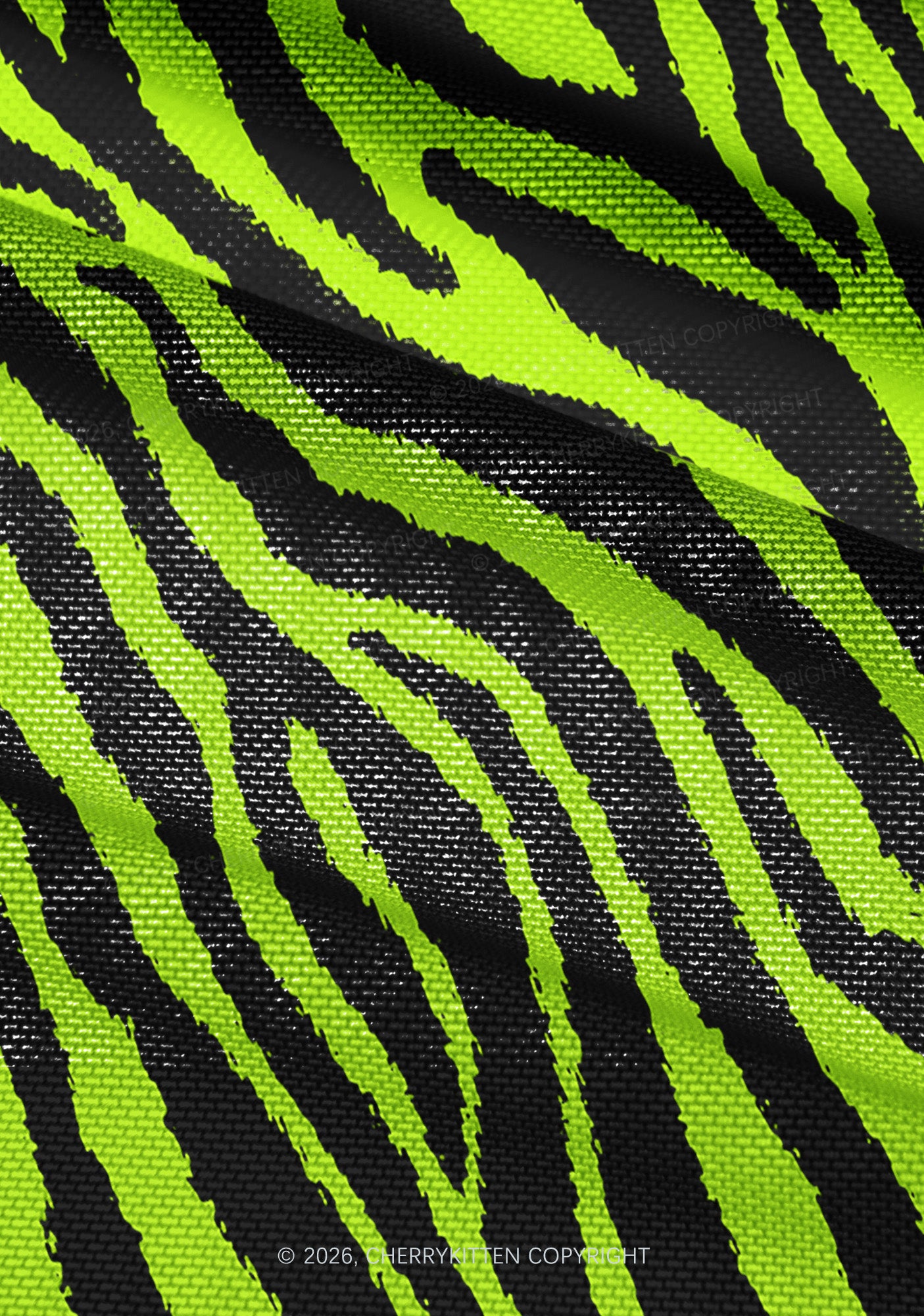 Green Zebra Y2K Mesh Ruched Waist V Neck Top Cherrykitten