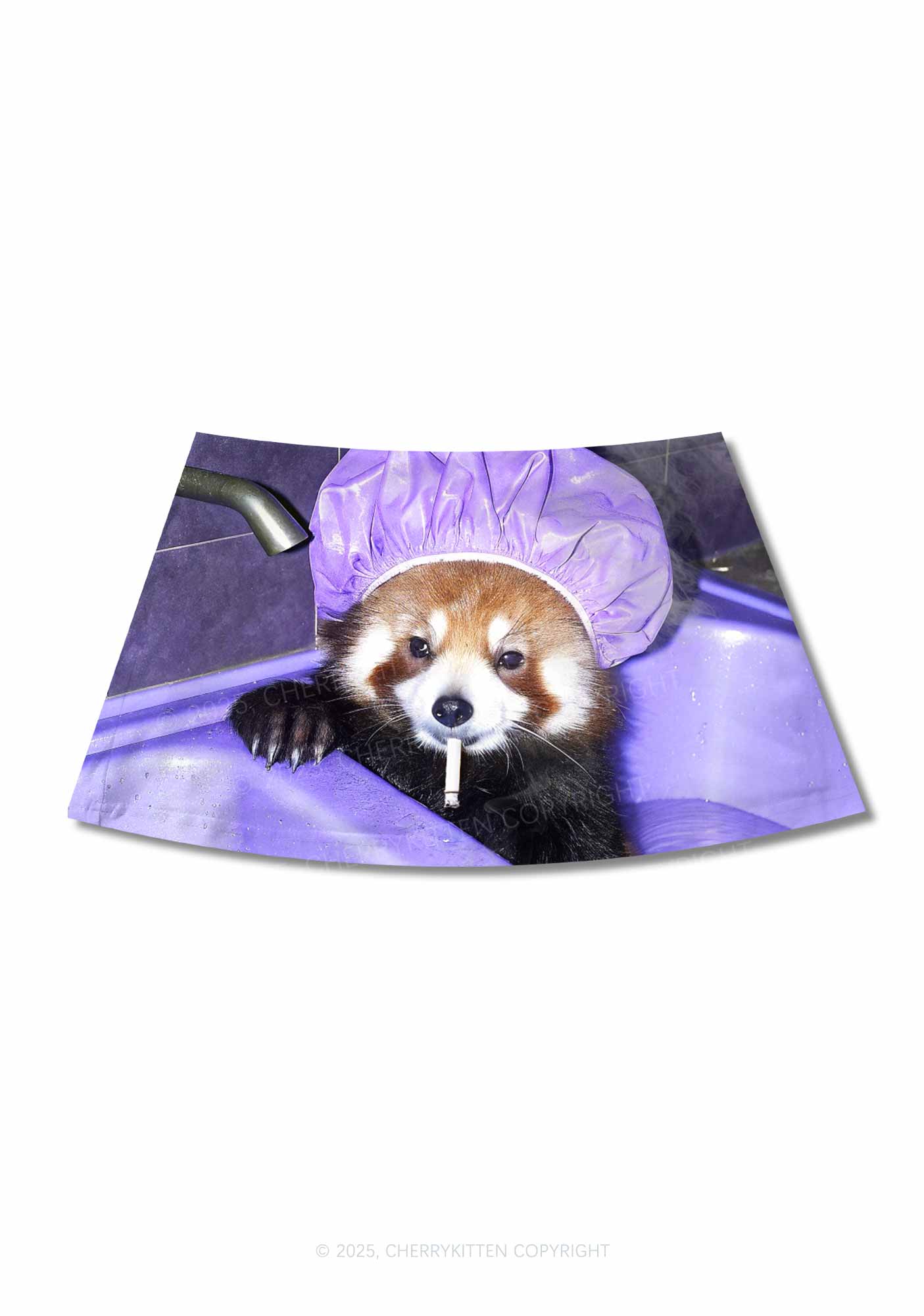 Purple Bath Smoking Raccoon Y2K Print Mini Skirt Cherrykitten