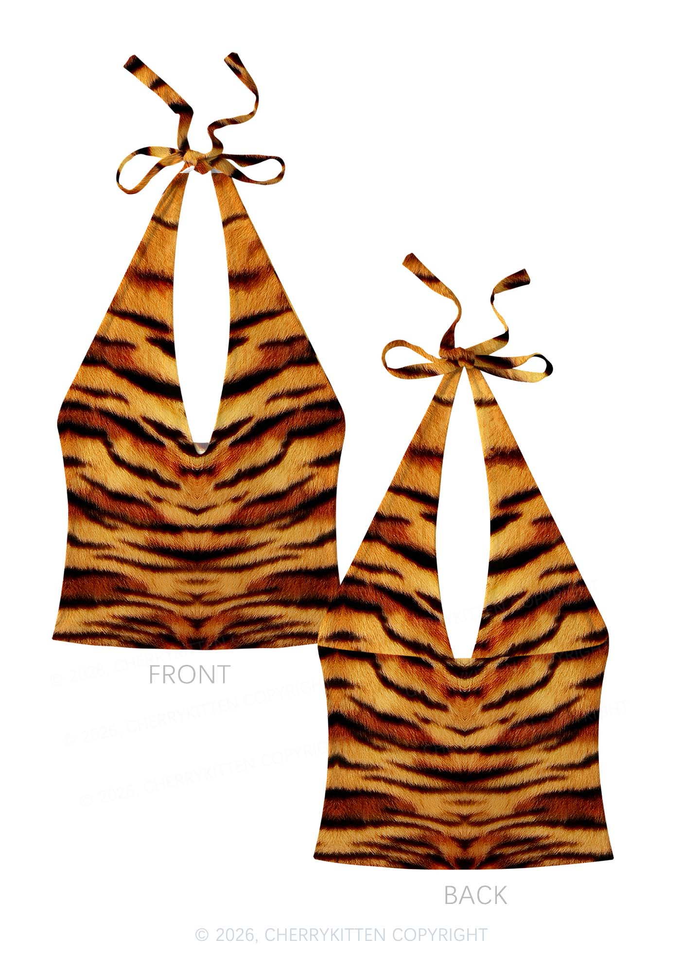 Wild Tiger Texture Y2K Print Halter Deep V Neck Cami Cherrykitten