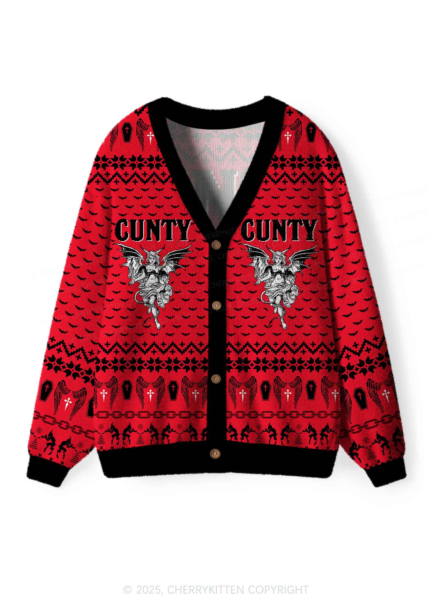 Cunty Satan Y2K Christmas Cardigan Knit Sweatshirt Cherrykitten
