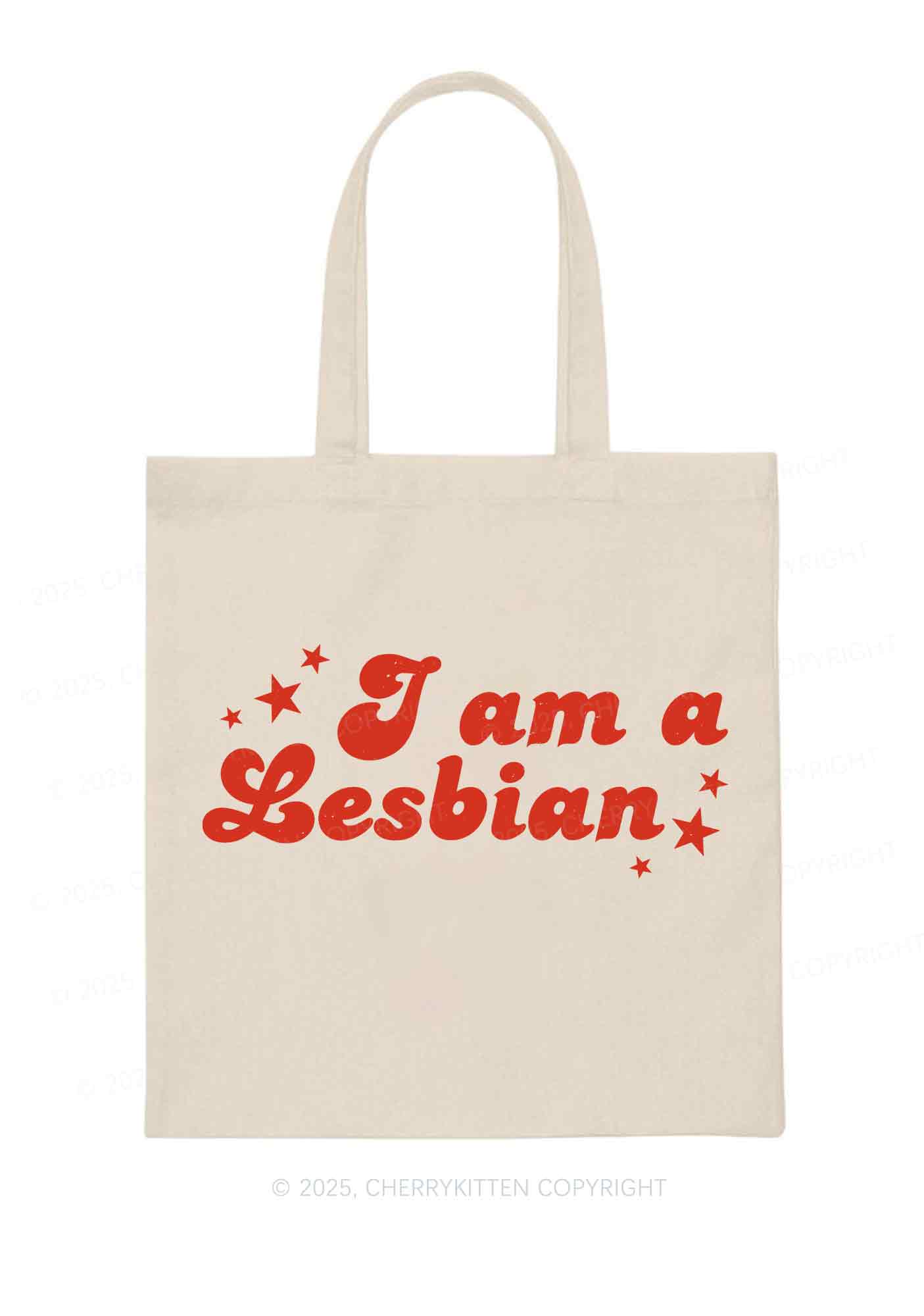 I'm Lesbian Pride Y2K Canvas Tote Bag Cherrykitten