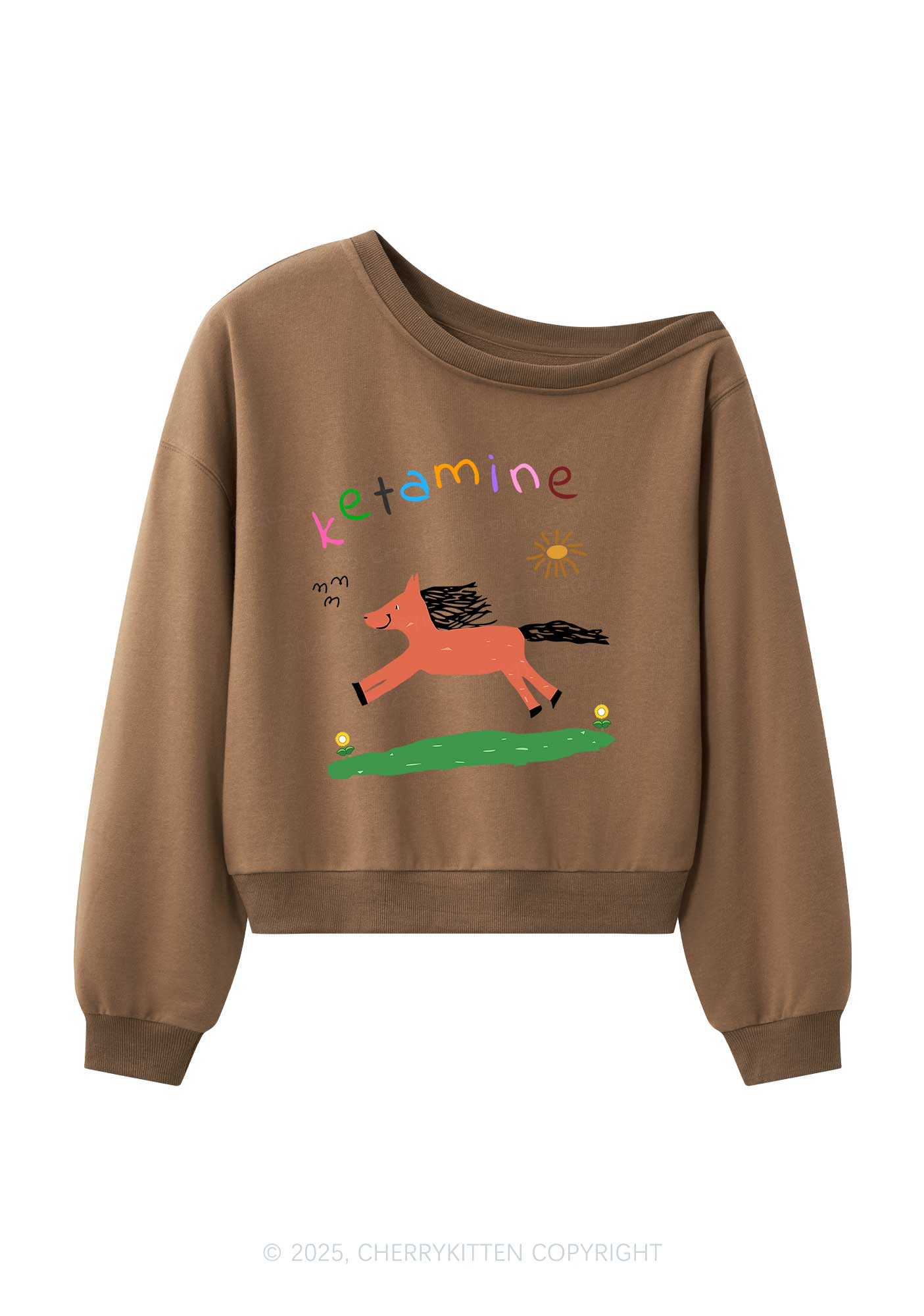 Orange Pony Y2K Off Shoulder Sweatshirts Cherrykitten