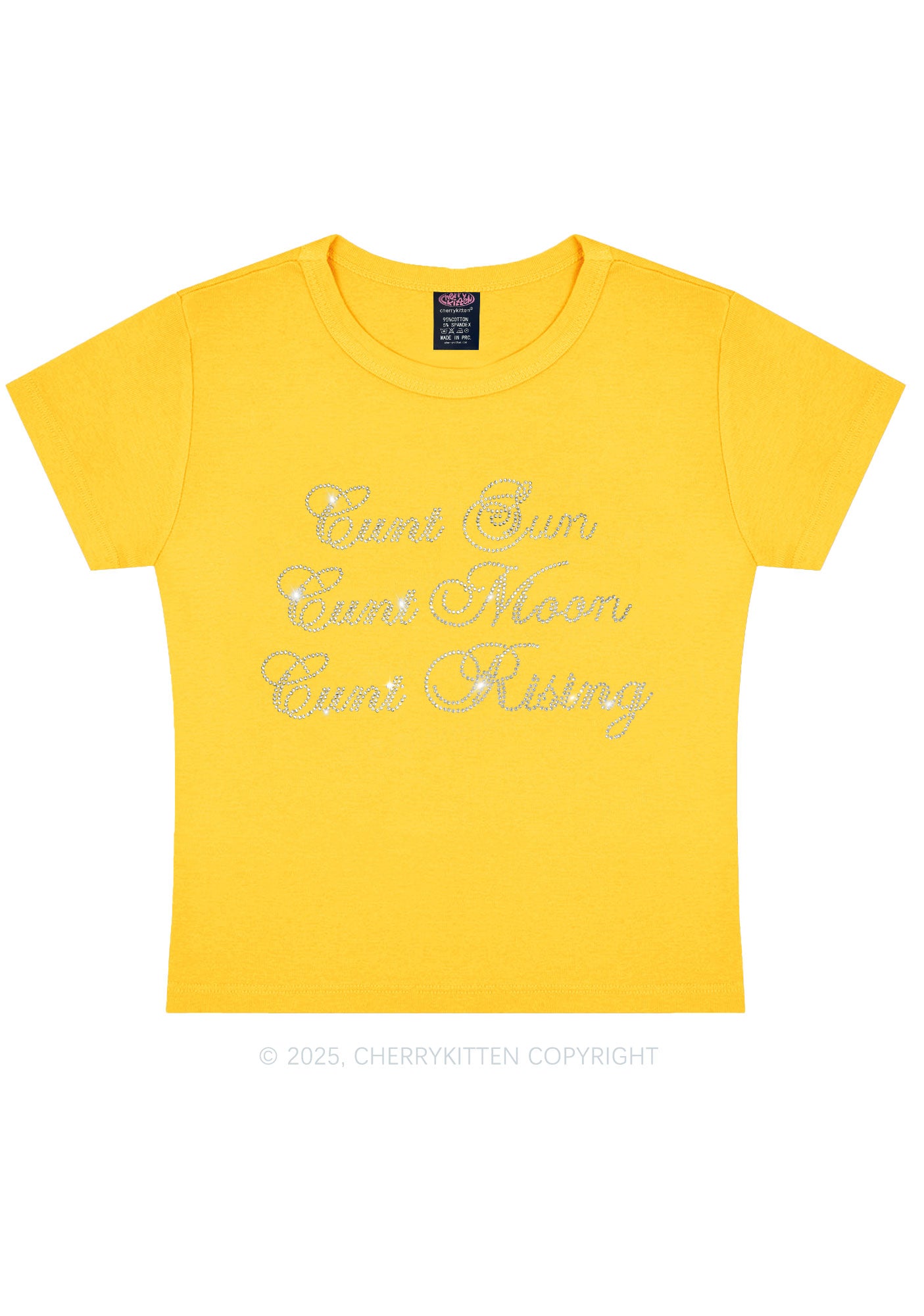 Rhinestone Sun Moon Rising Y2K Baby Tee Cherrykitten